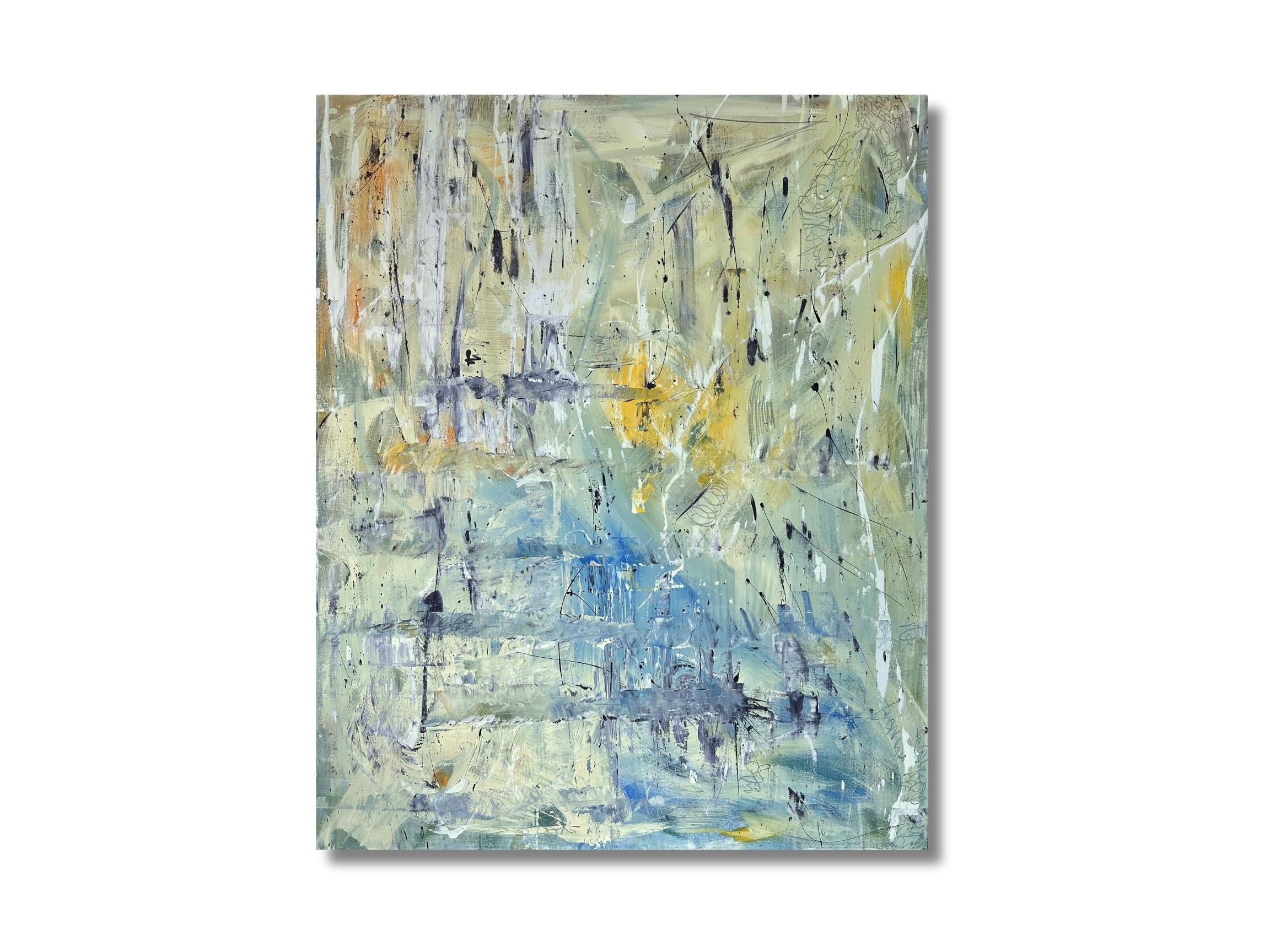 Breath of Fresh Air - Blue, Yellow, Green Abstract Expressionism Painting - Abstract Expressionist Mixed Media Art by Zach Touchon