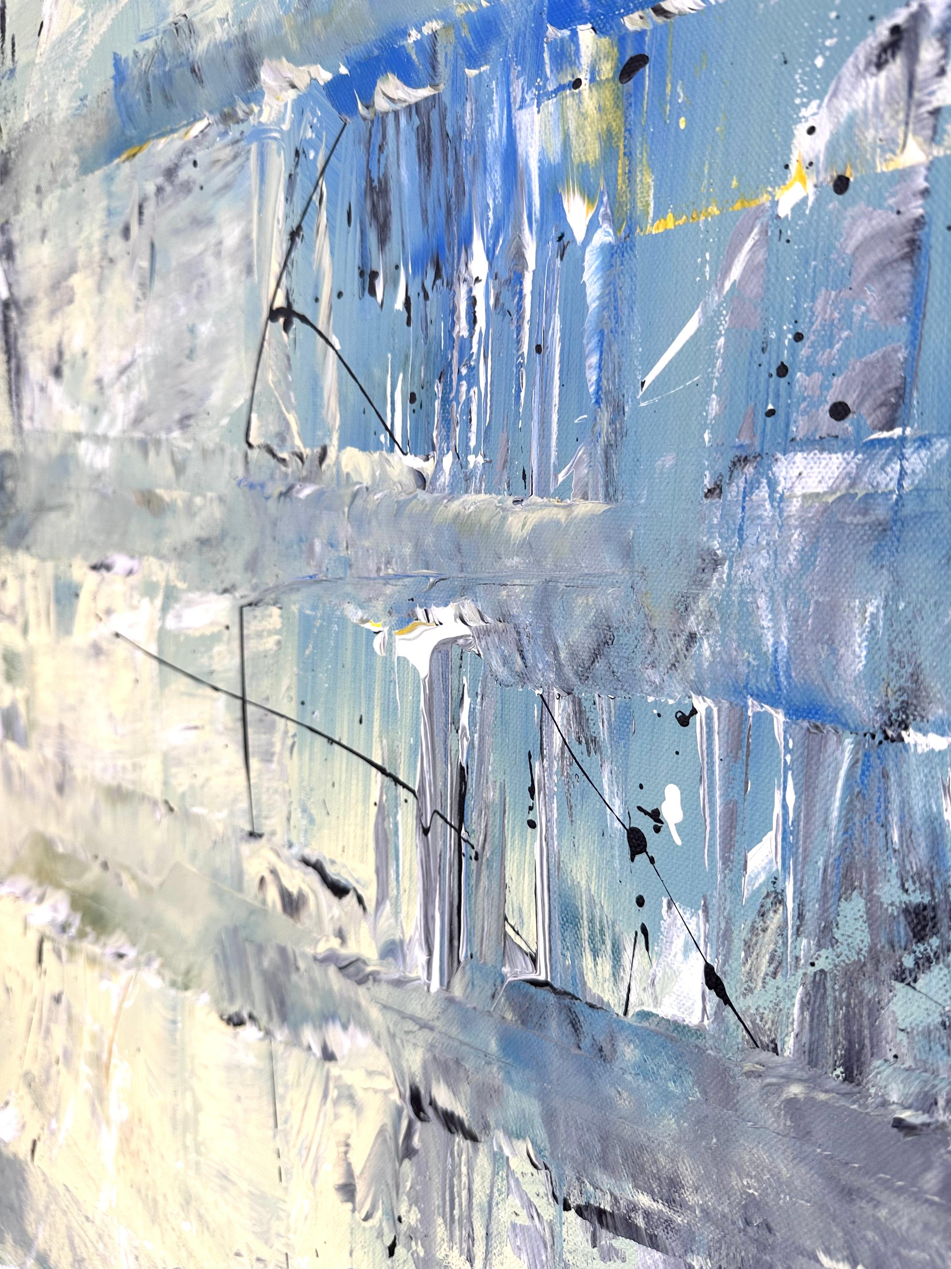 Breath of Fresh Air - Blue, Yellow, Green Abstract Expressionism Painting 3