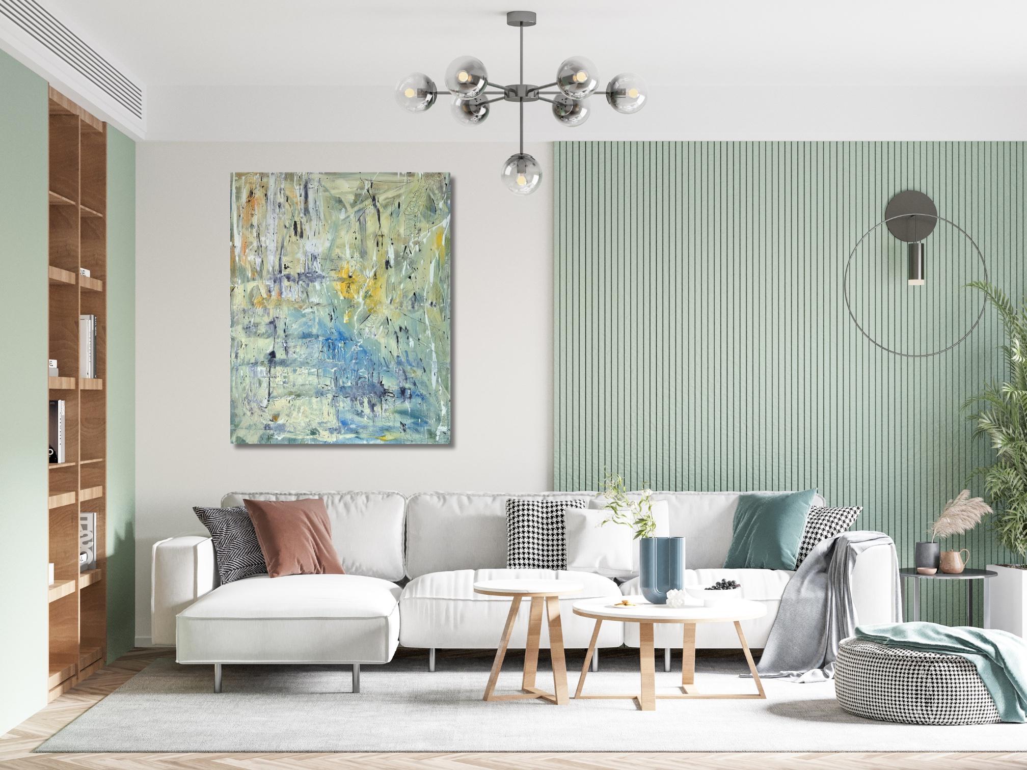 Breath of Fresh Air - Blue, Yellow, Green Abstract Expressionism Painting 6