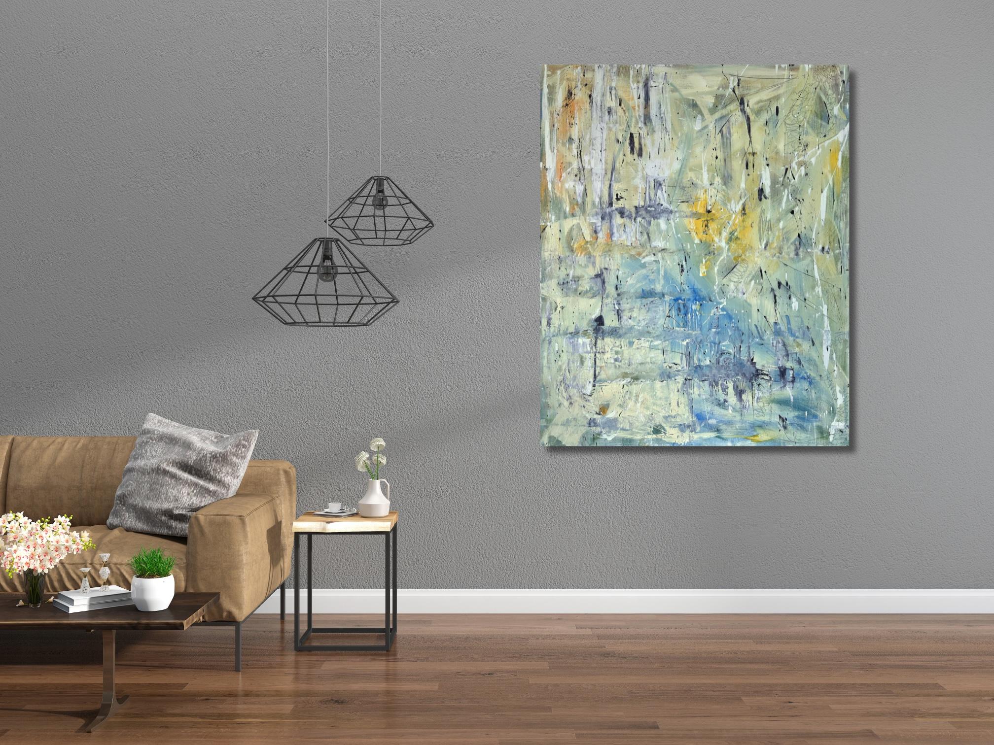 Breath of Fresh Air - Blue, Yellow, Green Abstract Expressionism Painting 7