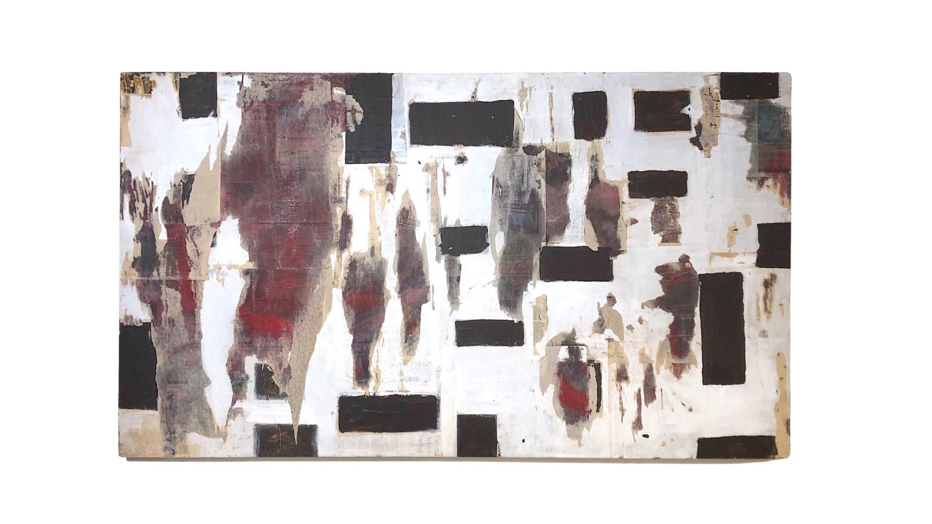 CC1020, peinture abstraite technique mixte avec carrés noirs en vente 3