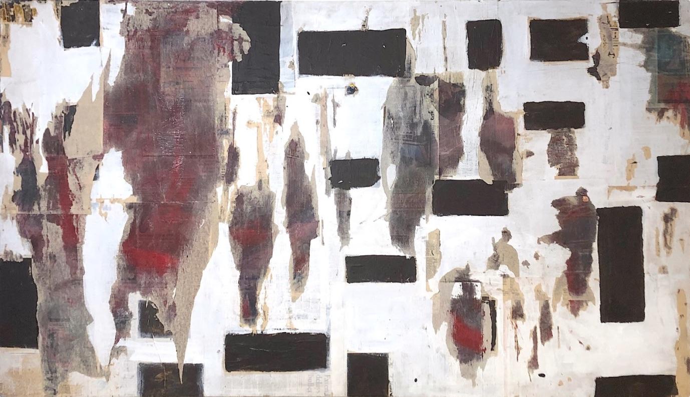 CC1020, peinture abstraite technique mixte avec carrés noirs - Mixed Media Art de Zach Touchon