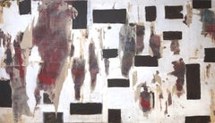 CC1020, peinture abstraite technique mixte avec carrés noirs