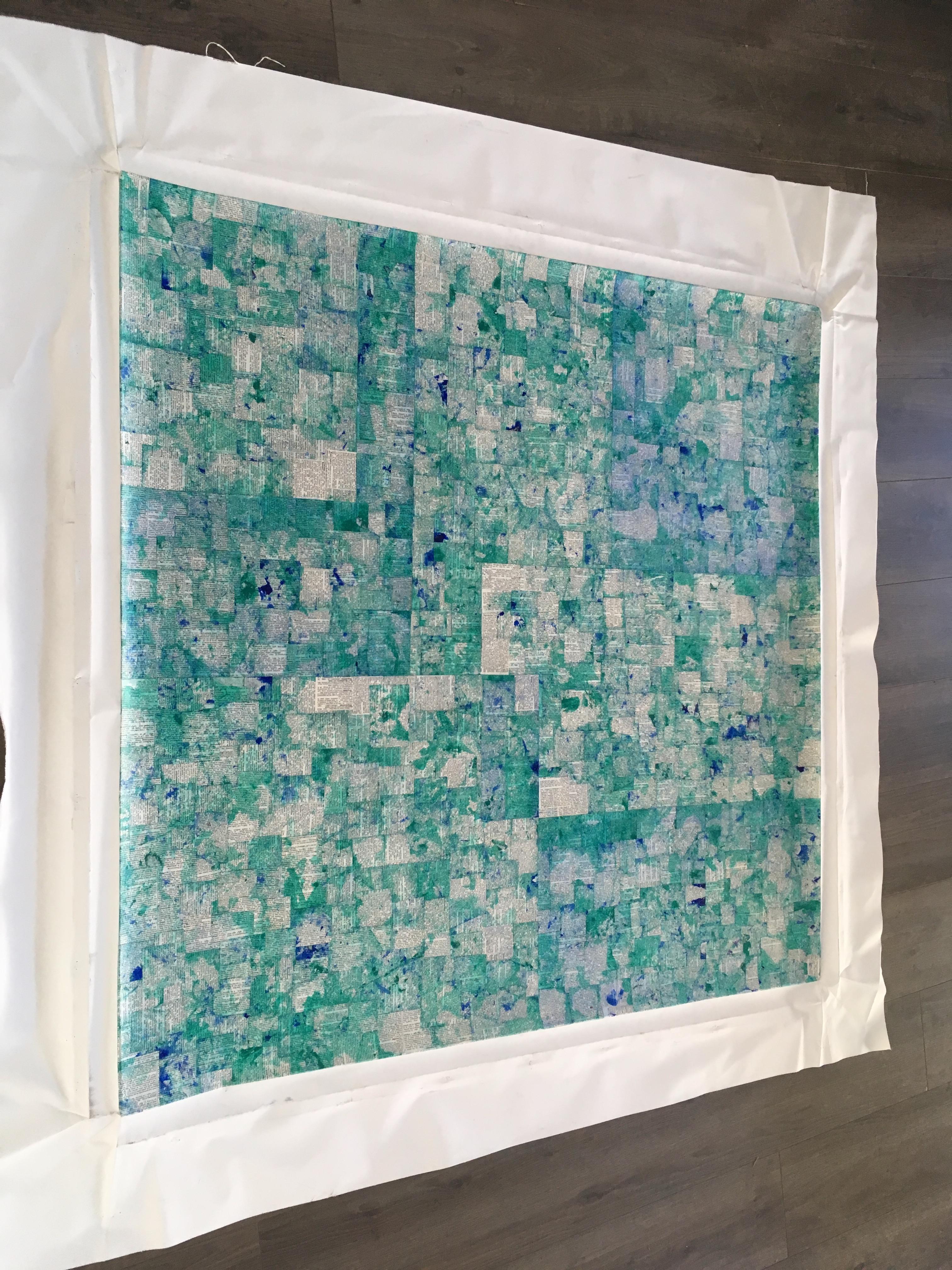 C1120 Abstracto sin estirar Verde claro Azul blanco Citas Diccionario de palabras - Painting de Zach Touchon