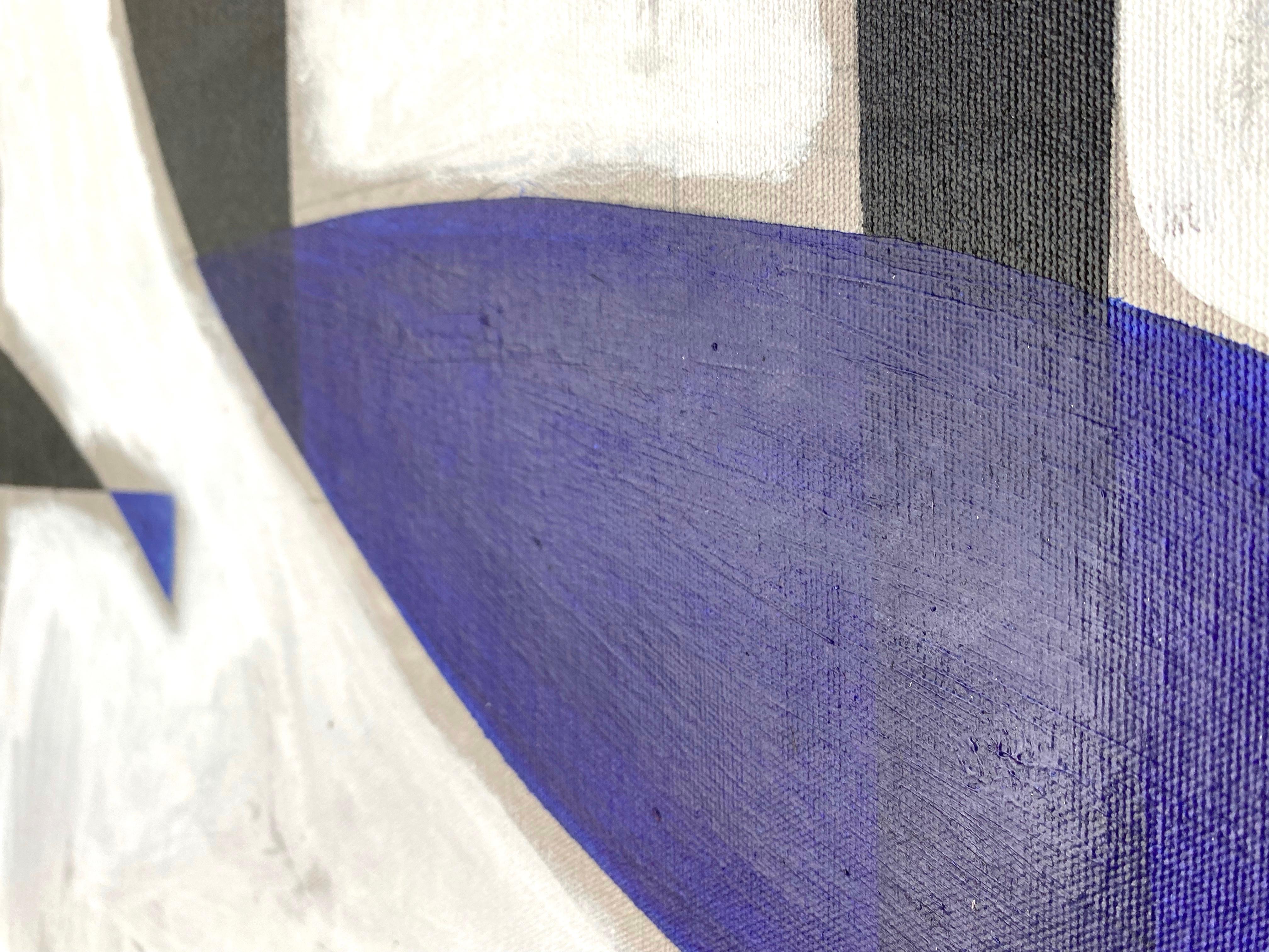 Blaues und weißes – ungestrecktes abstraktes, geometrisches Mehrfarbiges Gemälde – Painting von Zach Touchon