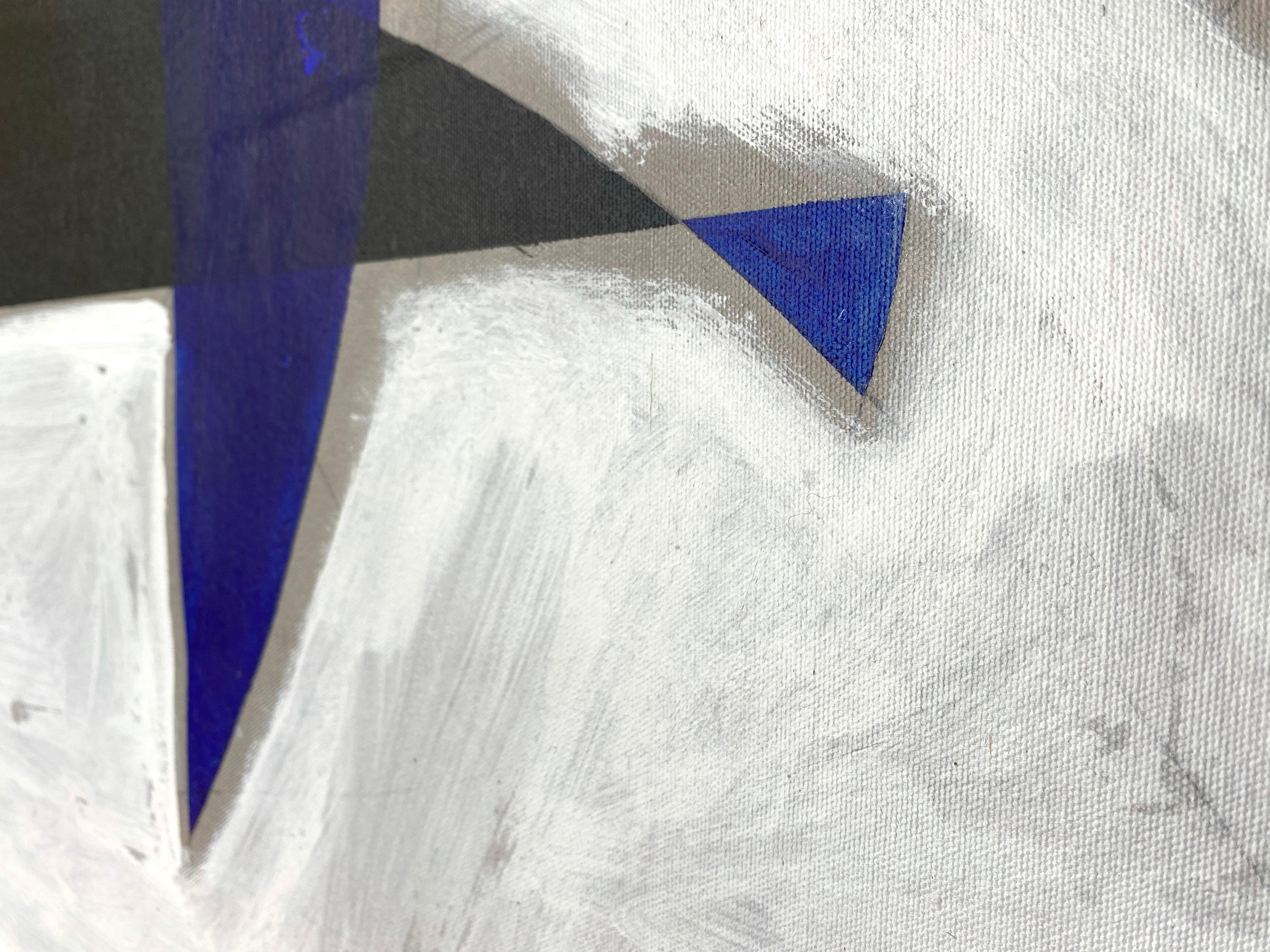 Peinture géométrique abstraite multicolore non tendue bleue et blanche - Géométrique abstrait Painting par Zach Touchon