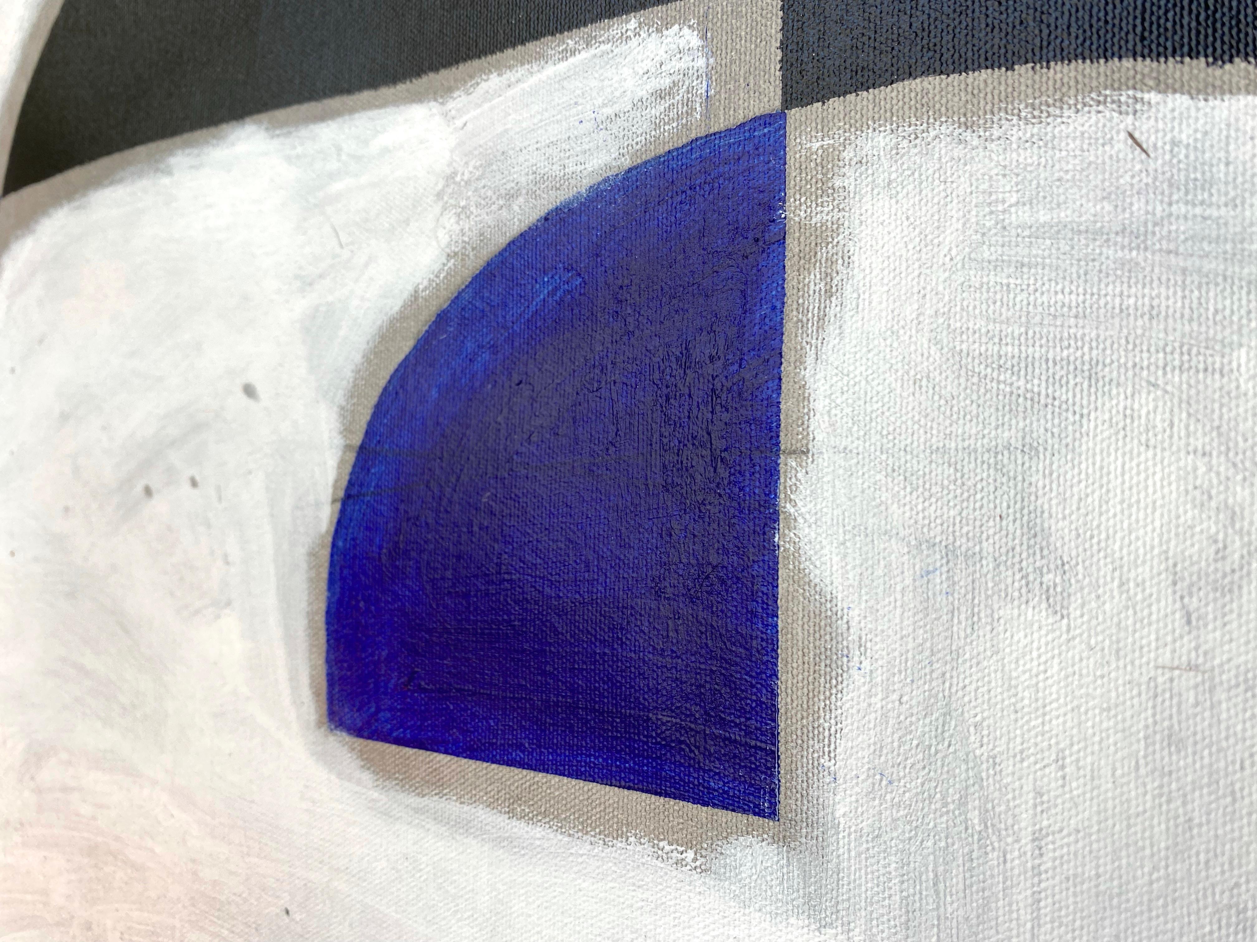 Blaues und weißes – ungestrecktes abstraktes, geometrisches Mehrfarbiges Gemälde im Angebot 1