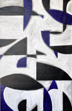 Blue and White - Unstretched Abstract Geometric Multicolor Painting