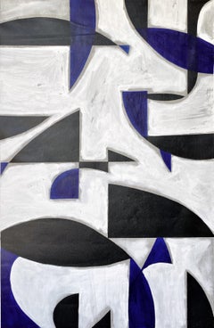 Blu, bianco e grigio - Quadro geometrico astratto multicolore