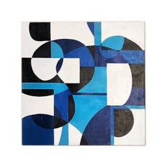 GA1022 - Abstract Geometric Blue and White Painting