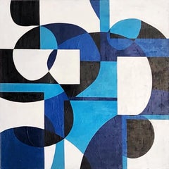 GA1022 - Abstract Geometric Blue and White Painting