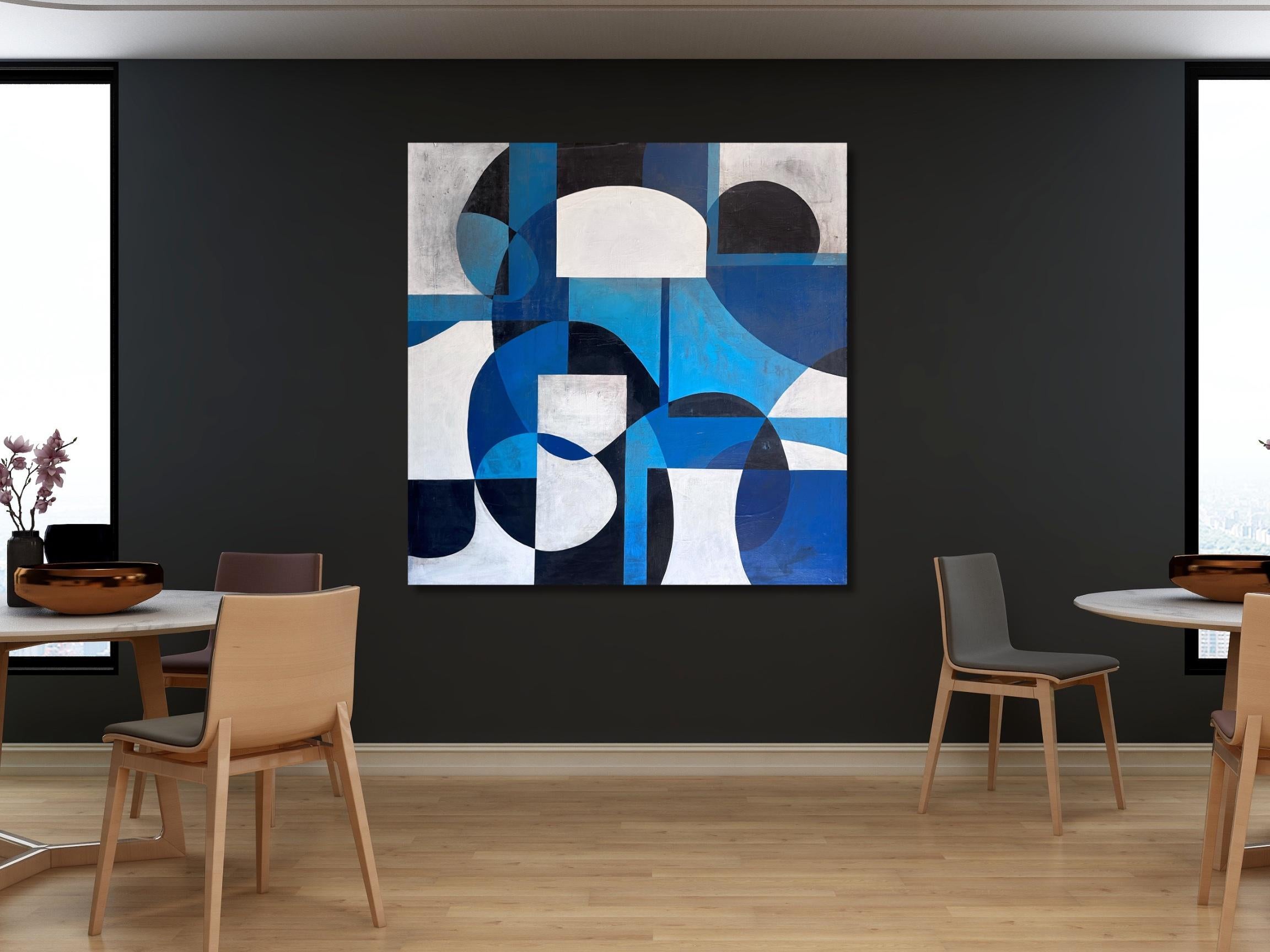 ASW1040 - Abstract Geometric Blue and White Painting For Sale 8