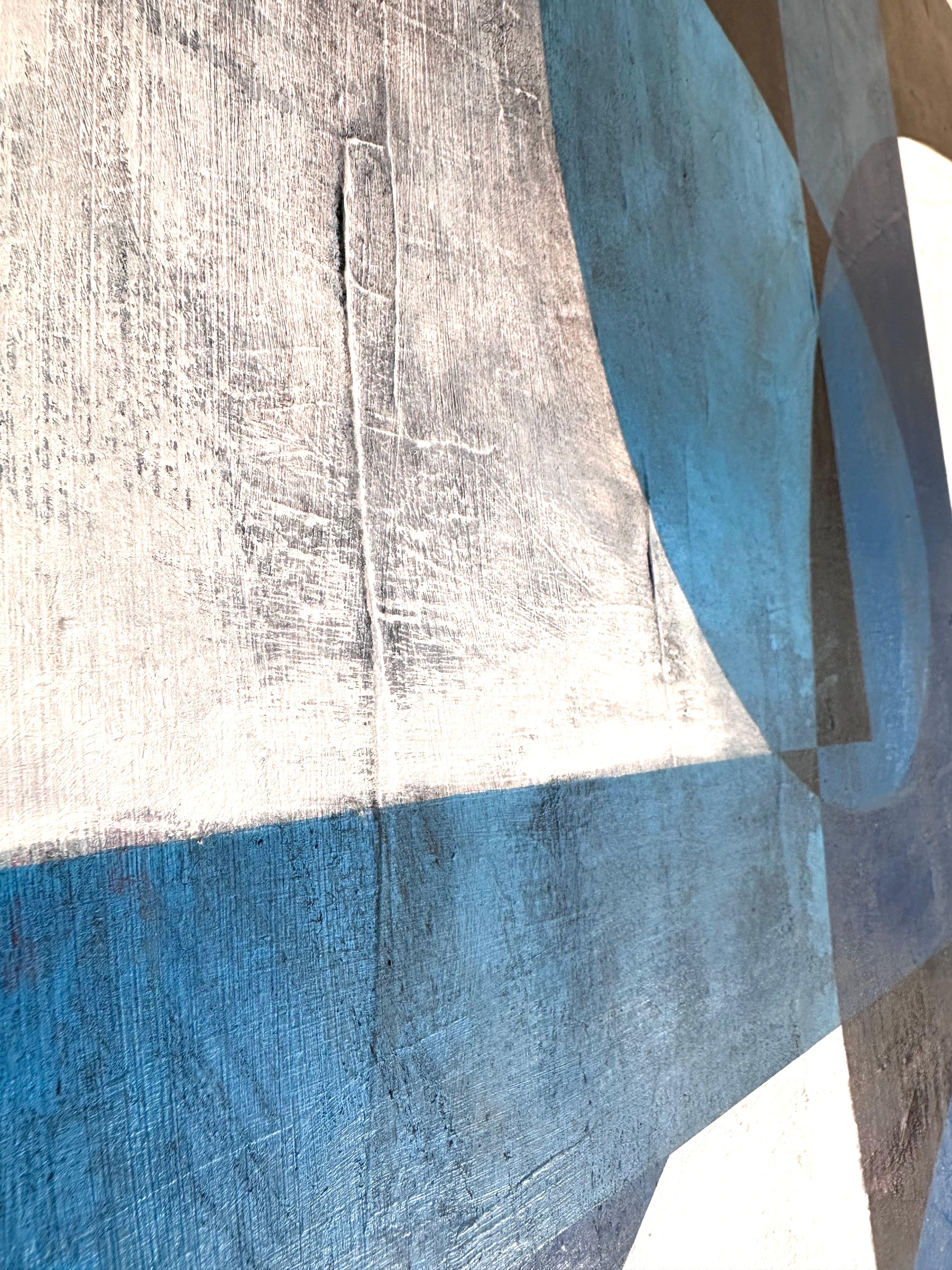 ASW1040 - Abstract Geometric Blue and White Painting For Sale 3