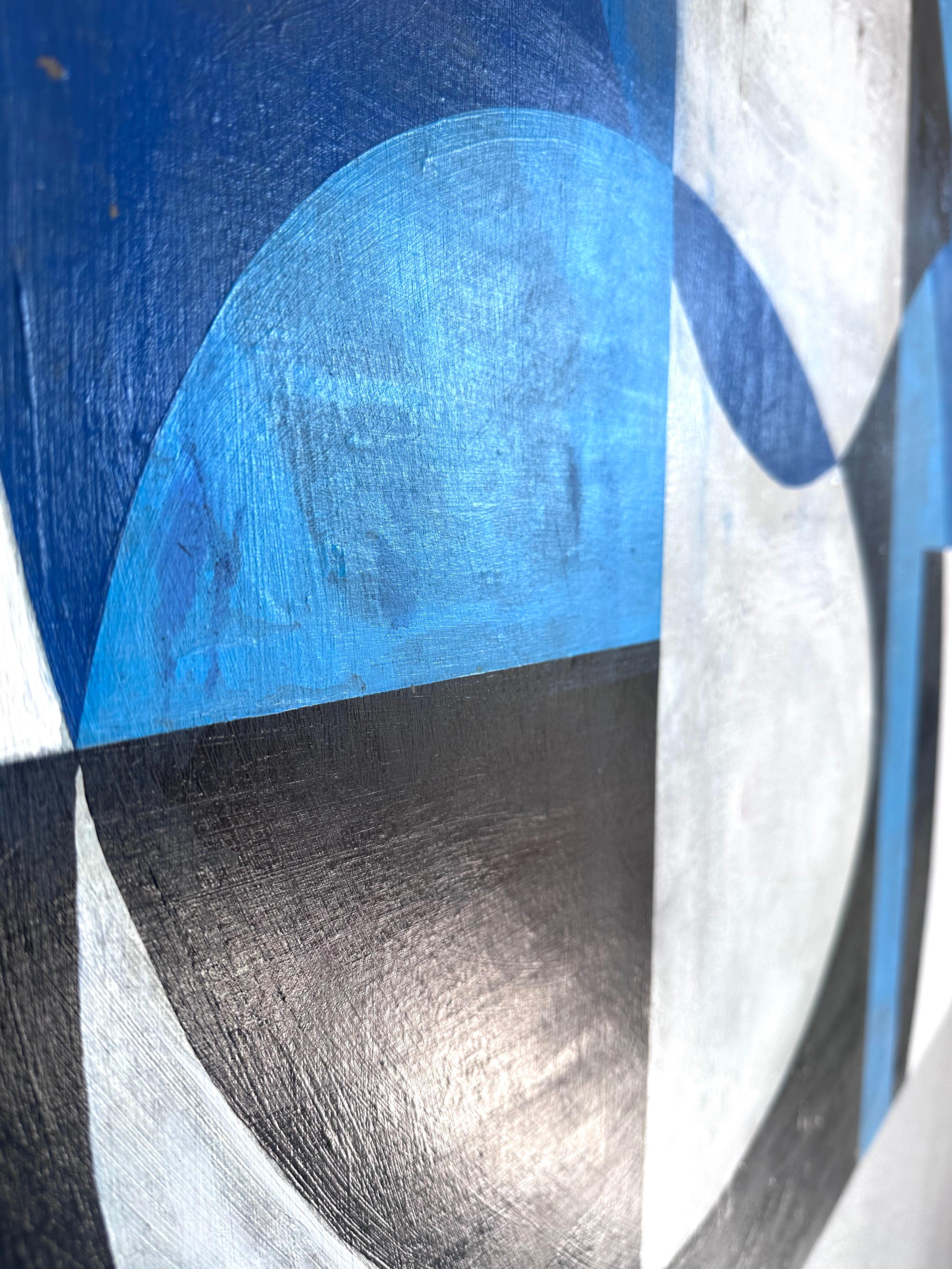 ASW1040 - Abstract Geometric Blue and White Painting For Sale 4