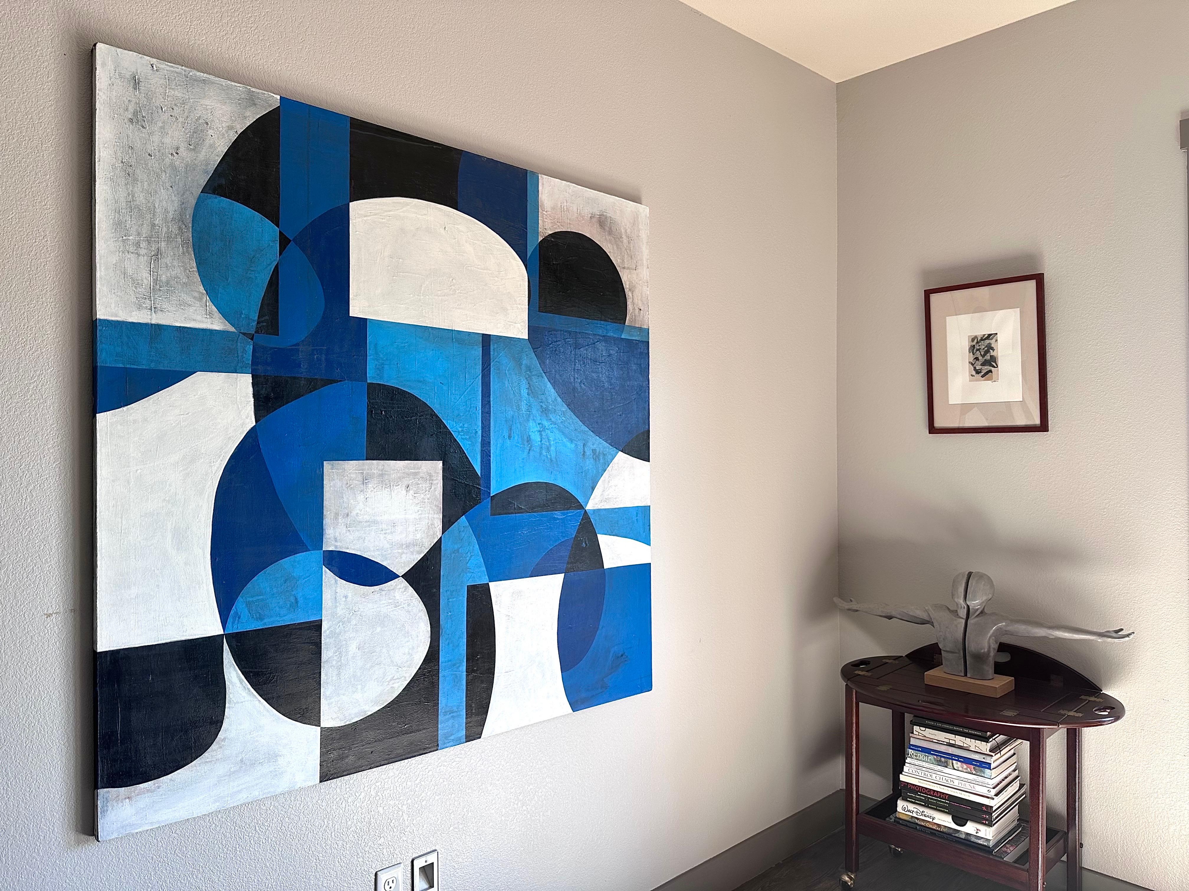 ASW1040 - Abstract Geometric Blue and White Painting For Sale 7
