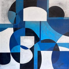 ASW1040 - Pintura abstracta geométrica azul y blanca