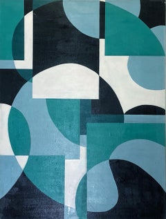 GA2002 - Abstract Geometric Interior Painting with Green and White Shapes