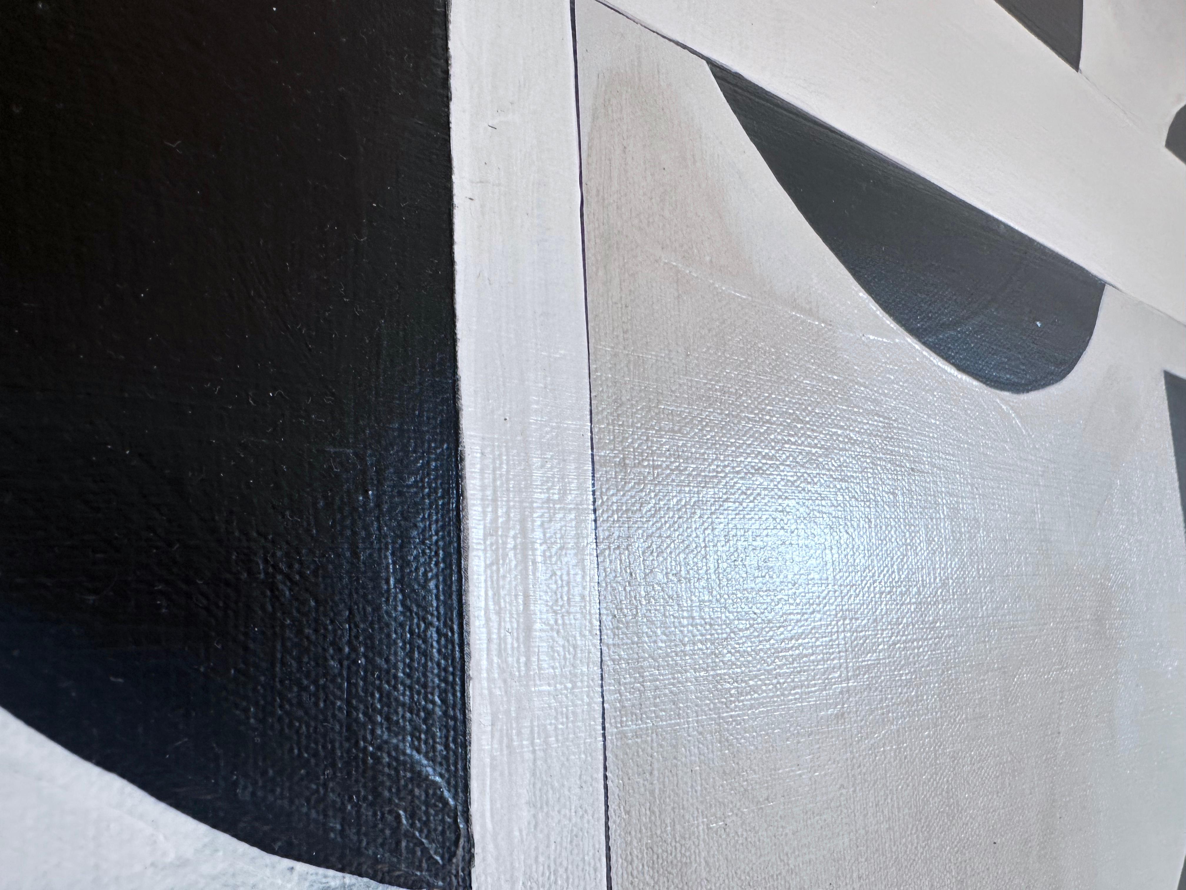 GA2402 - Abstraktes geometrisches Interieurgemälde mit weißem, grauem, grauem und schwarzem Weiß im Angebot 1