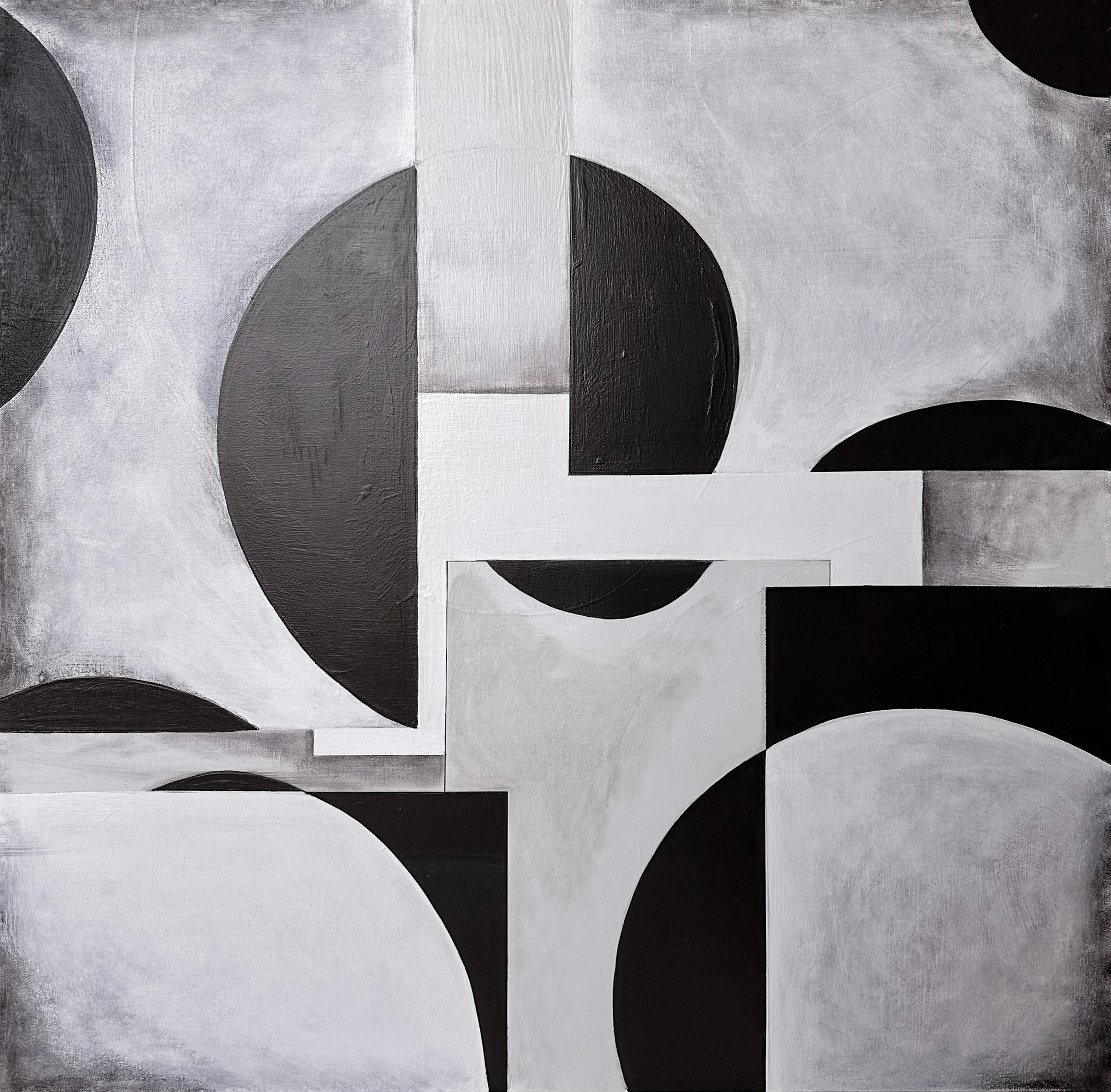 GA2402 - Pittura astratta geometrica per interni con colori bianco, grigio e nero
