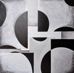 GA2402 - Pittura astratta geometrica per interni con colori bianco, grigio e nero