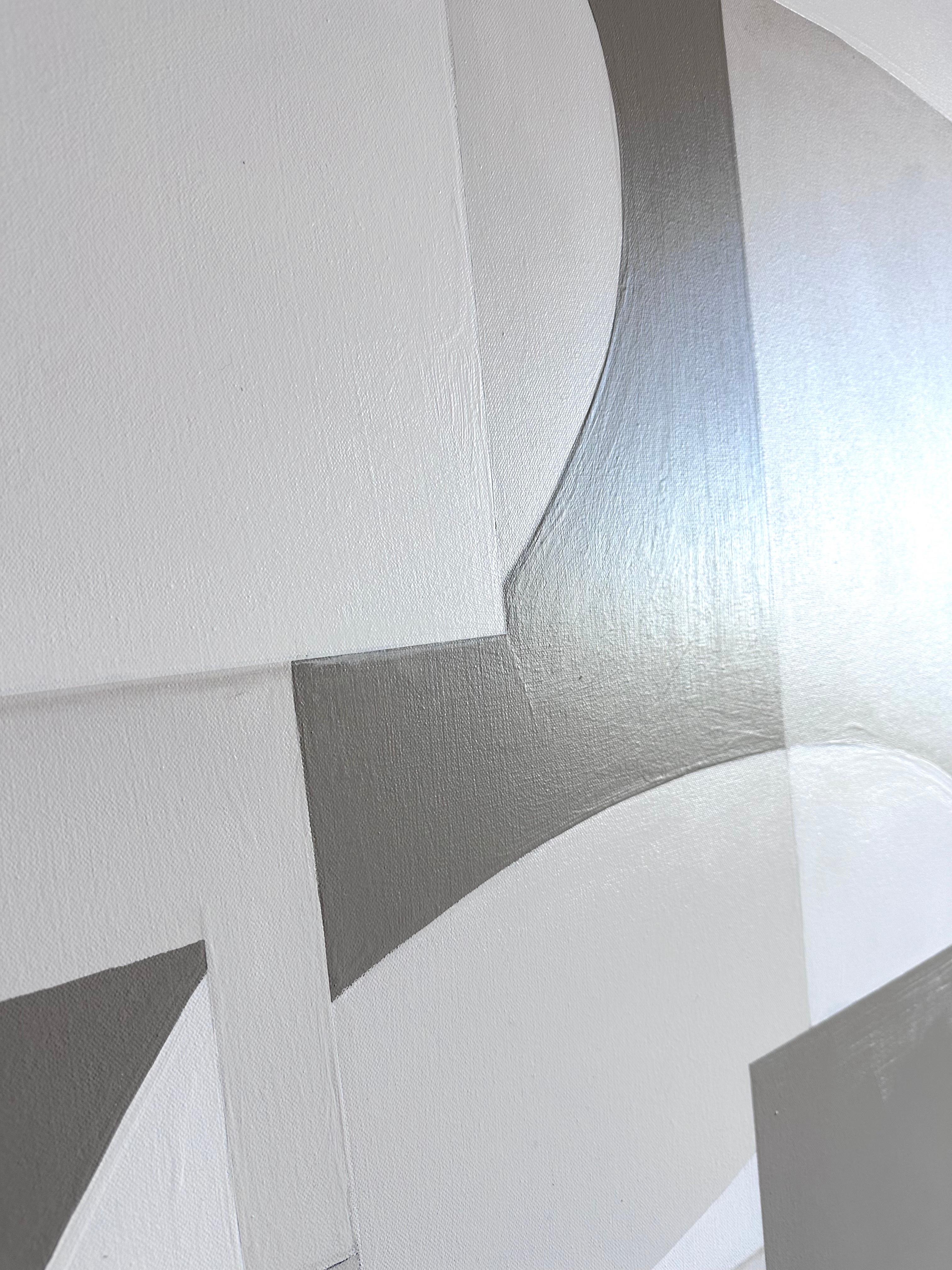 GA2404 - Beige, Grey, and White Monochrome Abstract Geometric Interior Painting For Sale 1