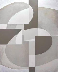 GA2404 - Pintura interior geométrica abstracta monocroma en beige, gris y blanco