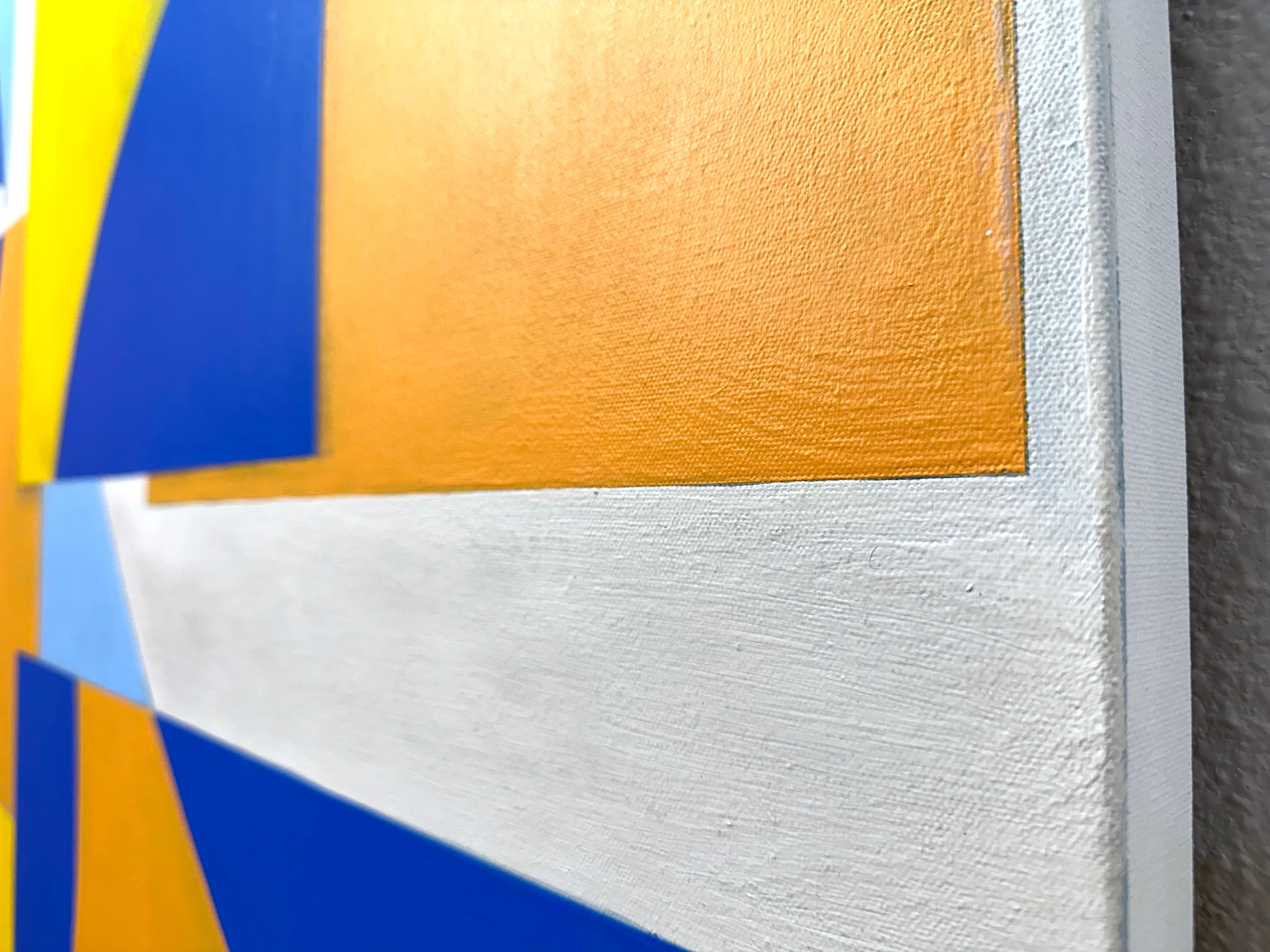 GA2406 - Peinture d'intérieur géométrique abstraite multicolore bleue, orange, jaune - Géométrique abstrait Painting par Zach Touchon