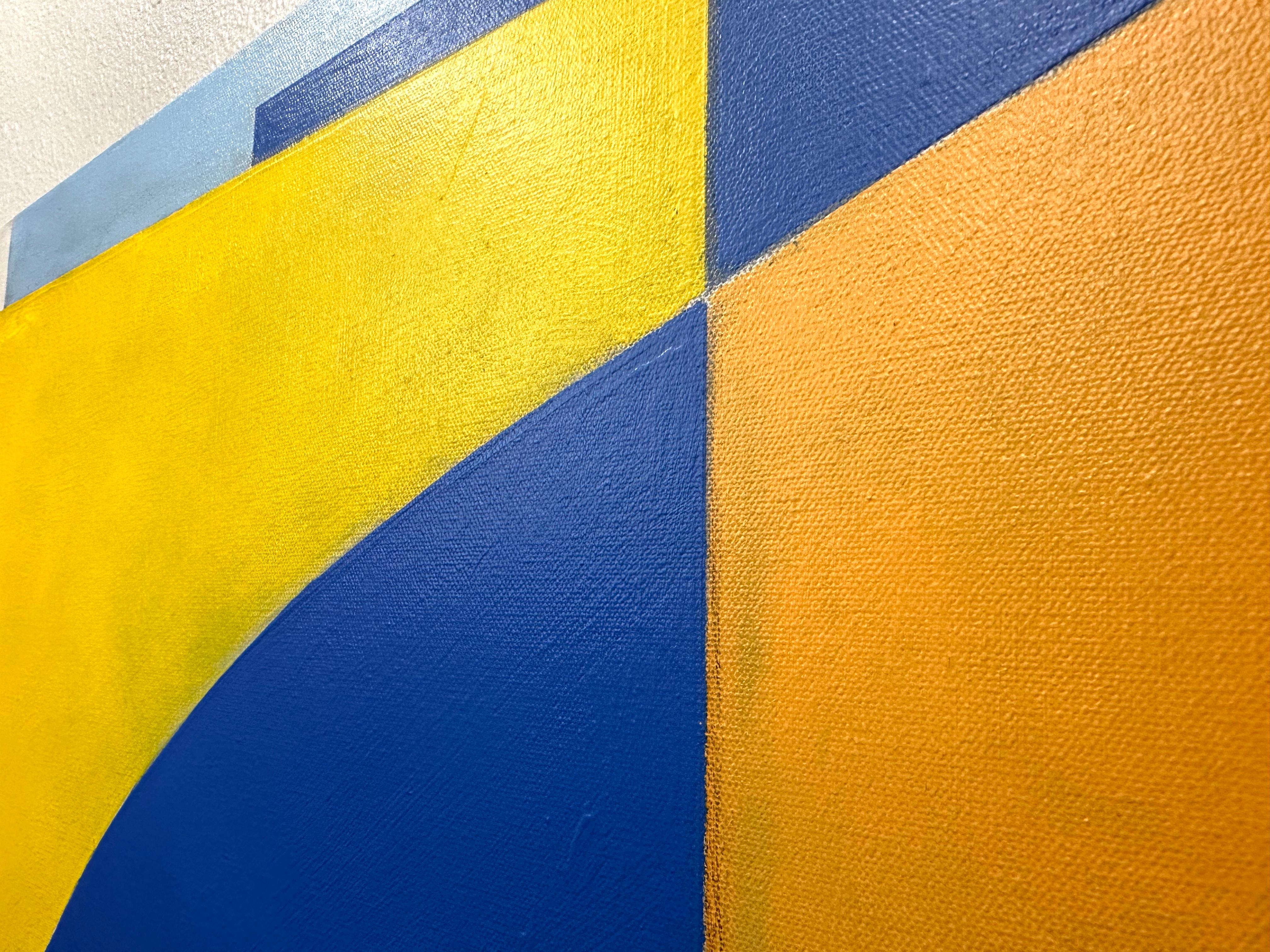 GA2406 - Peinture d'intérieur géométrique abstraite multicolore bleue, orange, jaune - Jaune Abstract Painting par Zach Touchon