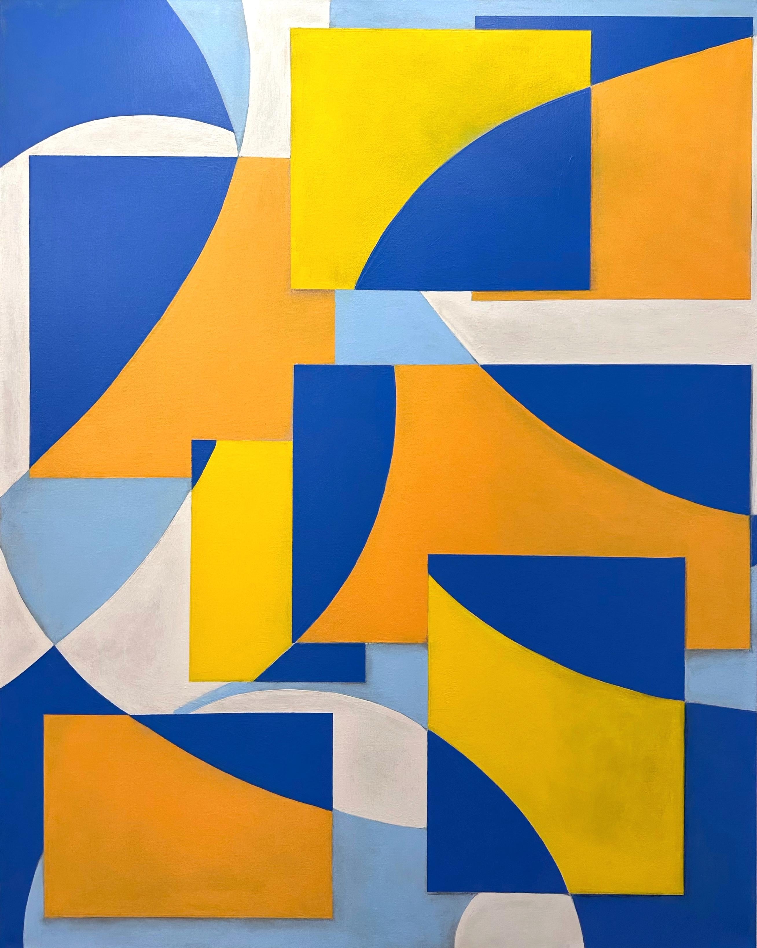 GA2406 - Pittura d'interni geometrica astratta multicolore blu, arancione e gialla