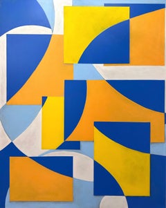 GA2406 - Pintura interior geométrica abstracta multicolor azul, naranja y amarillo