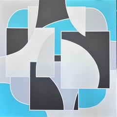 GA2415 - Pintura interior geométrica abstracta azul, blanca y gris