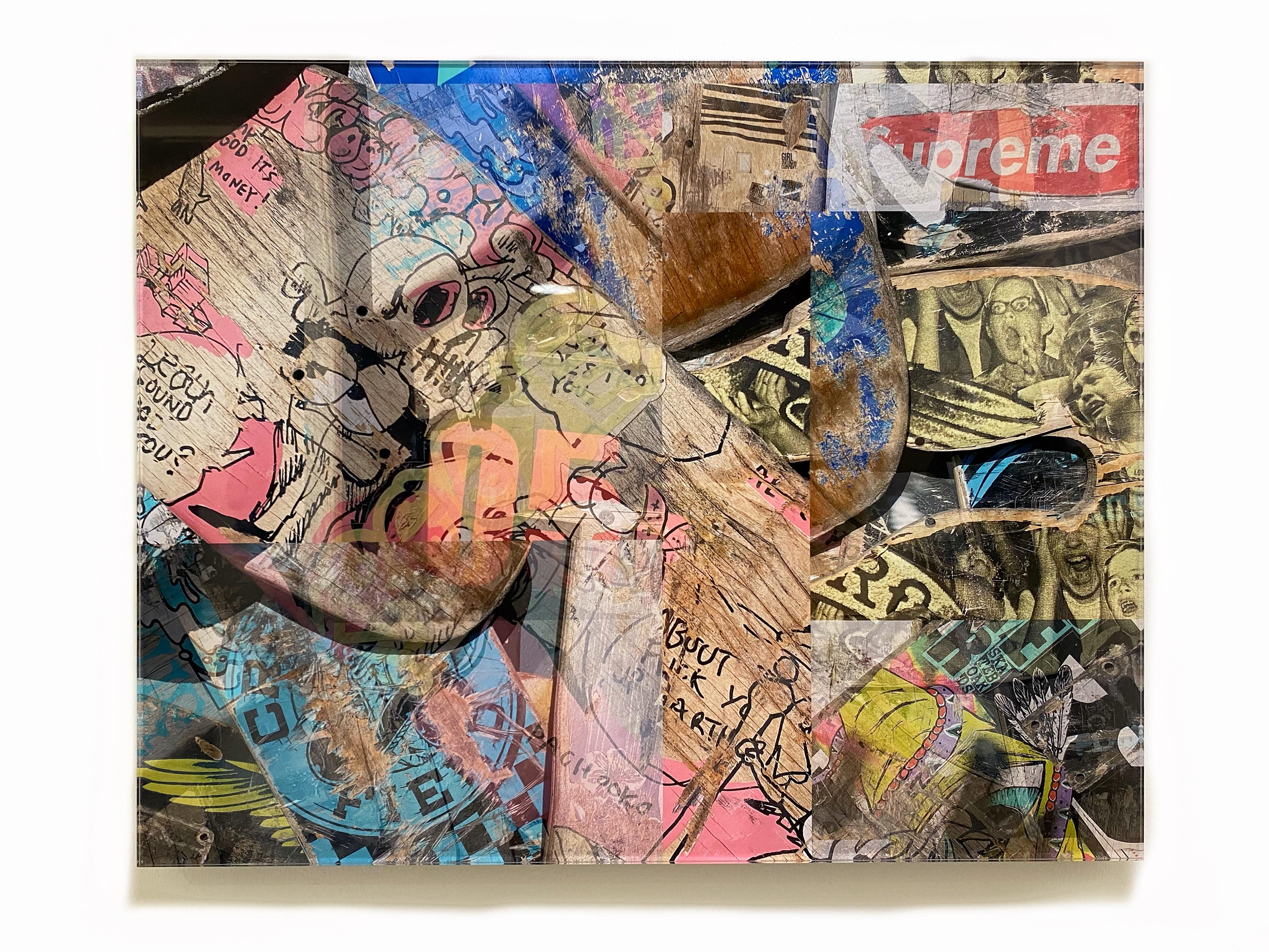 Zach Touchon Abstract Print – CS25 Stadtoberflächen – Santa Barbara Mehrfarbige Supreme Plexiglas Digitale Collage