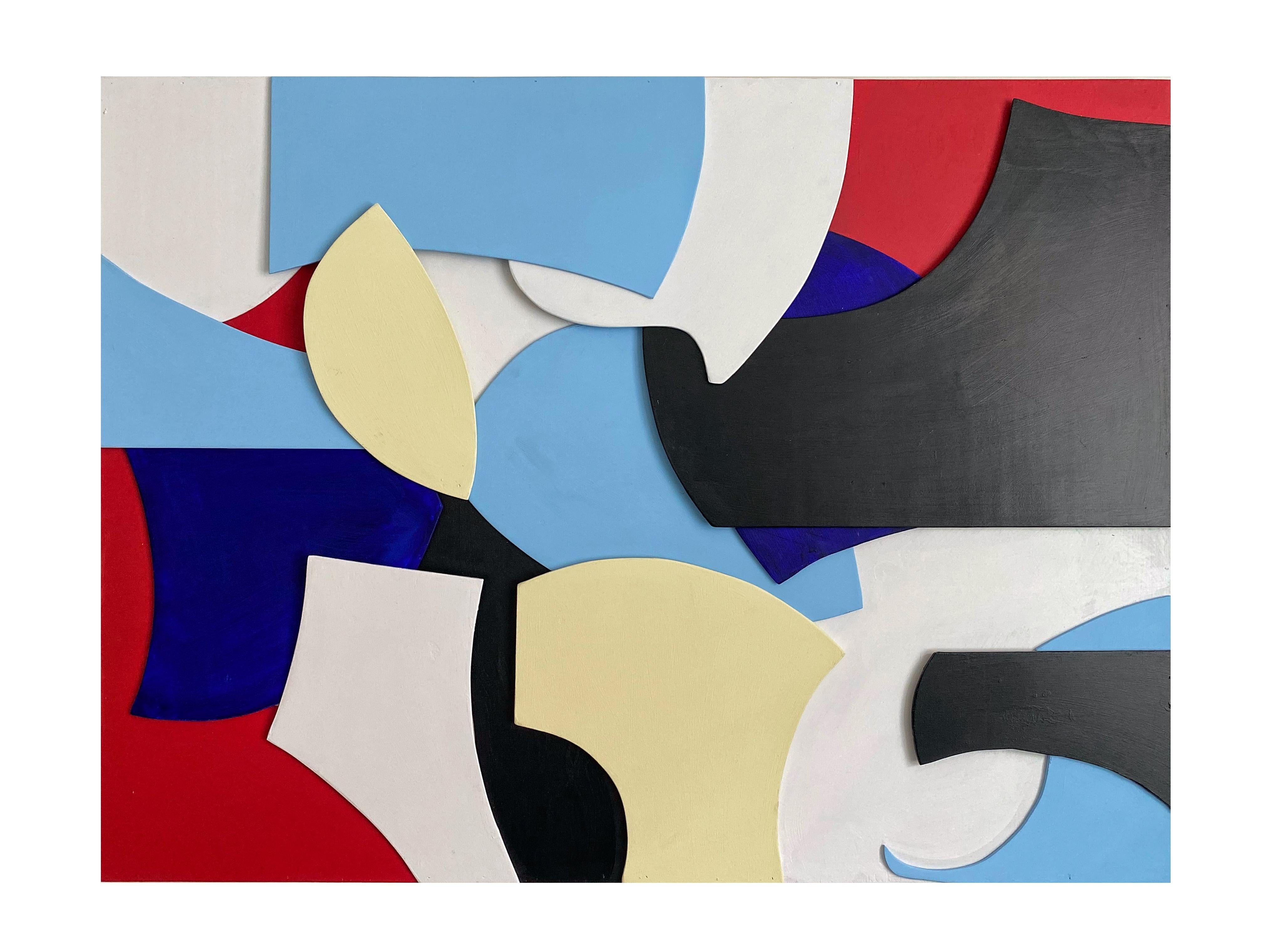 GS06, Sculpture murale géométrique abstraite multicolore 3D en techniques mixtes - Géométrique abstrait Mixed Media Art par Zach Touchon