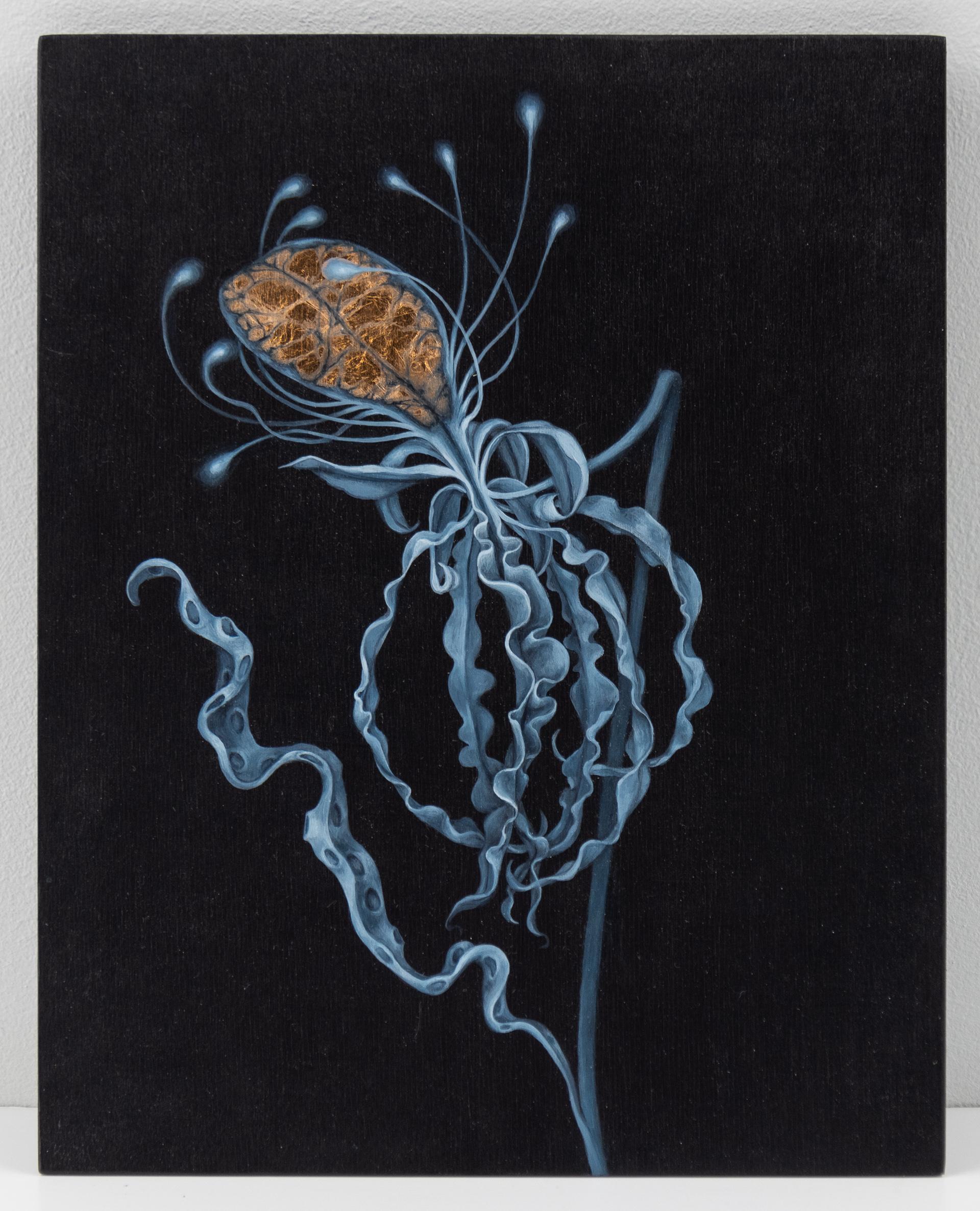 Untitled (Blue Tendrils on Black Background) - Contemporary Mixed Media Art by Zachari Logan