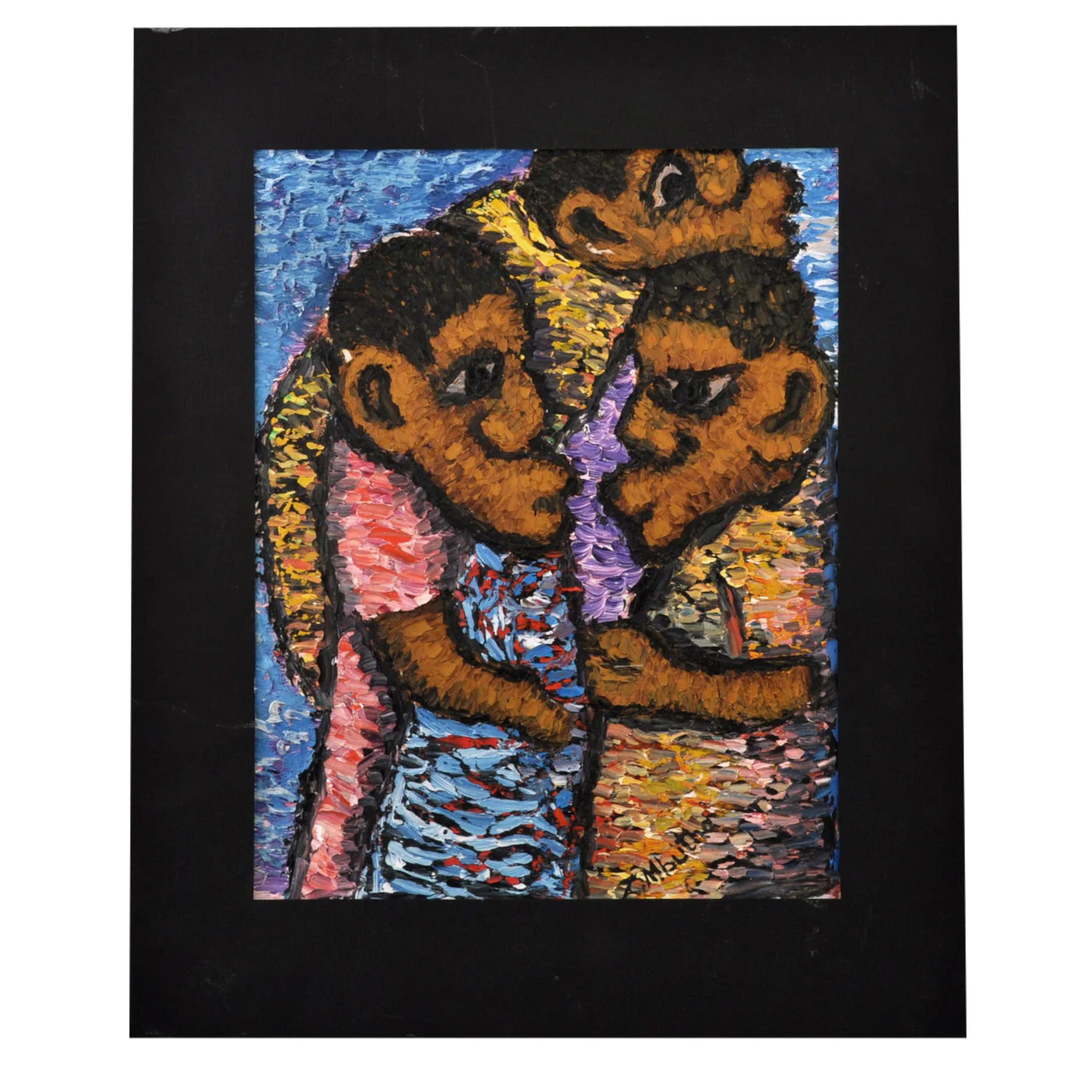 Pittura ad olio figurativa africana contemporanea di Zacharia Mbutha Kenya 1980 in vendita 1