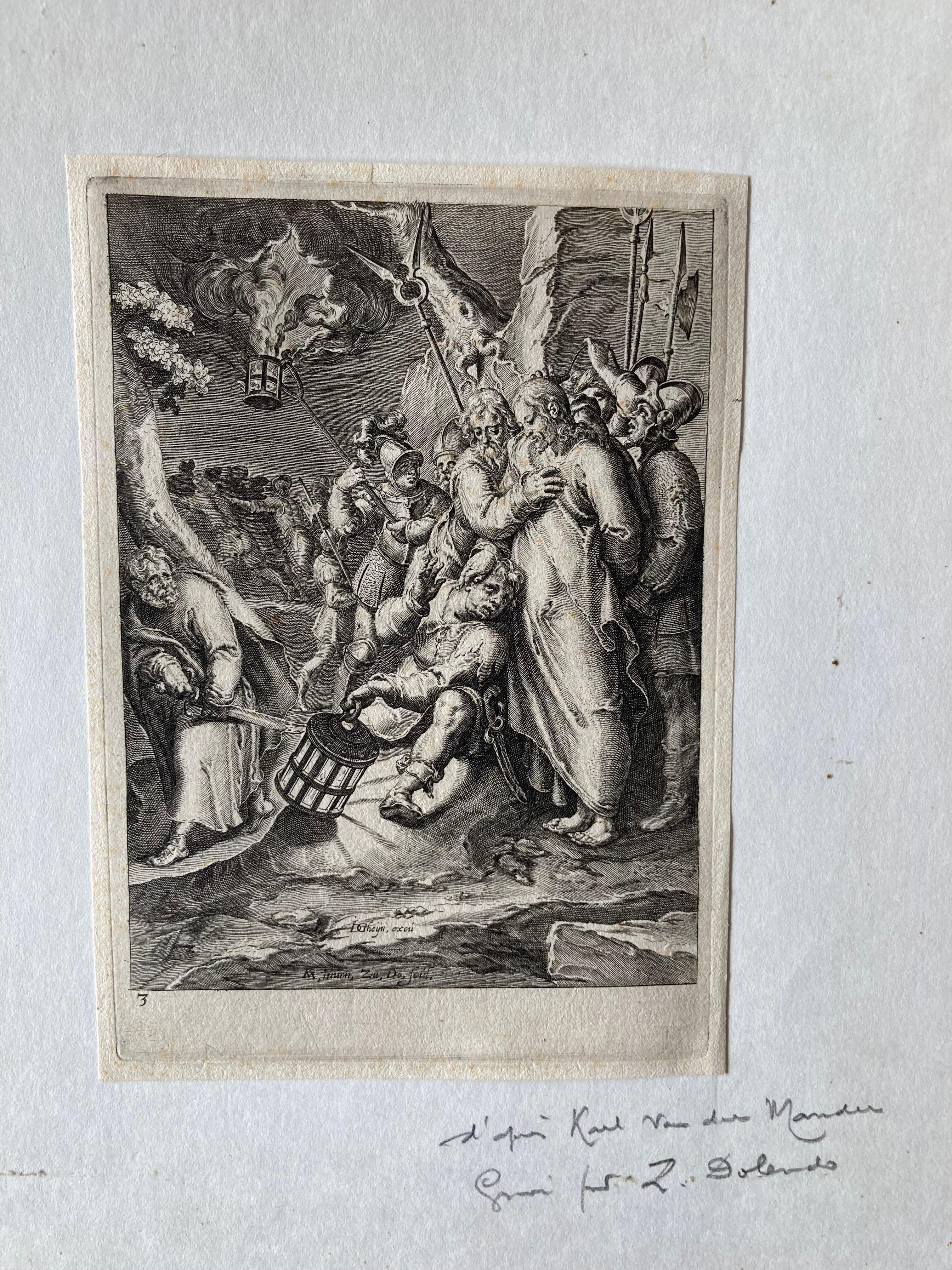Arrest of Christ, Kupferstich, a. Karel van Mander, S. von Gheyn, Passion of Chris  (Grau), Landscape Print, von Zacharias Dolendo