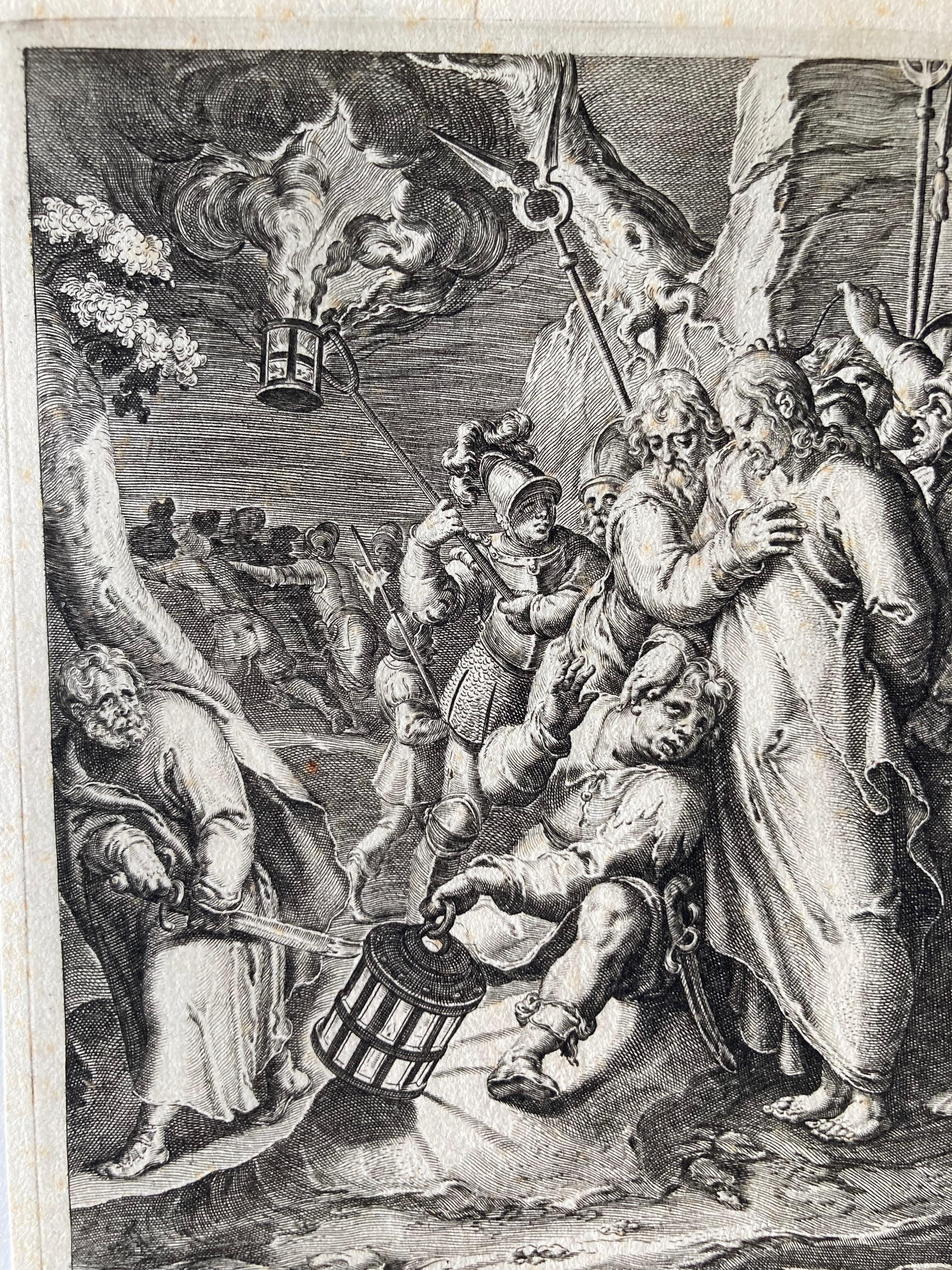 Zacharias Dolendo Landscape Print – Arrest of Christ, Kupferstich, a. Karel van Mander, S. von Gheyn, Passion of Chris 