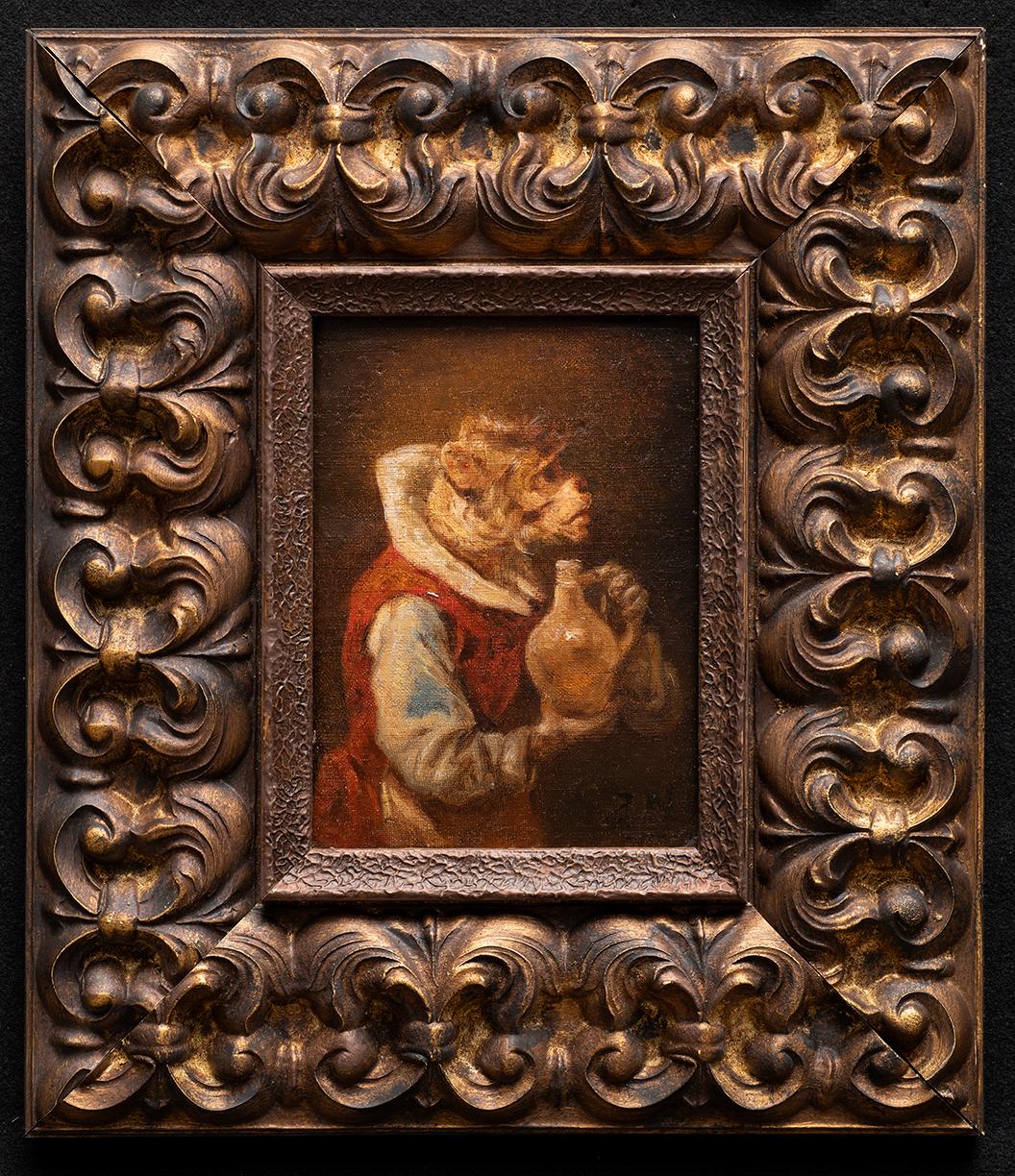 Porträt eines Affen mit Weinkrug, Zacharias Noterman (Bel. P. 1824-1890) im Angebot 1