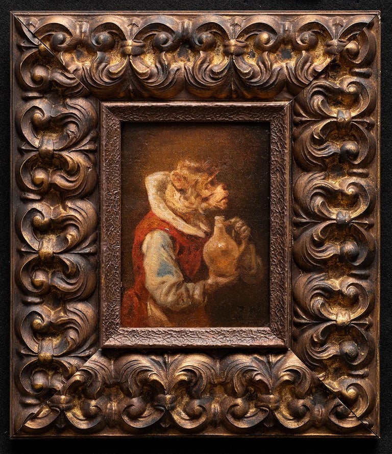 Portrait of a Monkey with Wine Jug, Zacharias Noterman (Bel. Fr. 1820-1890) For Sale 1