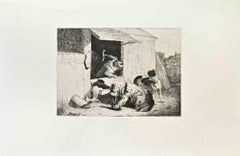 Antique Le Singe Savetier - Etching by Zacharias Notermann - 1870s