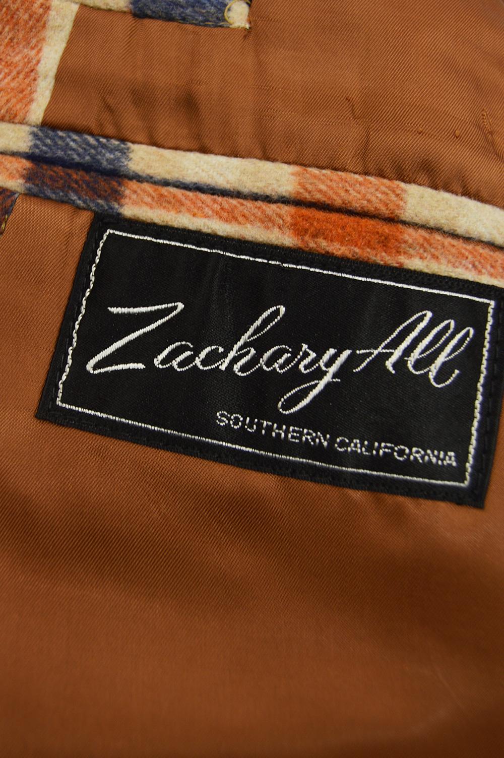 Zachary All of California Mens Vintage Orange Plaid Check Blazer Jacket 1