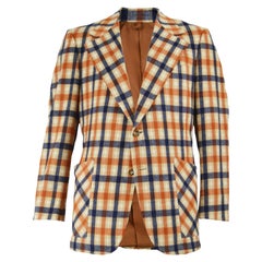 Zachary All of California Mens Vintage Orange Plaid Check Blazer Jacket