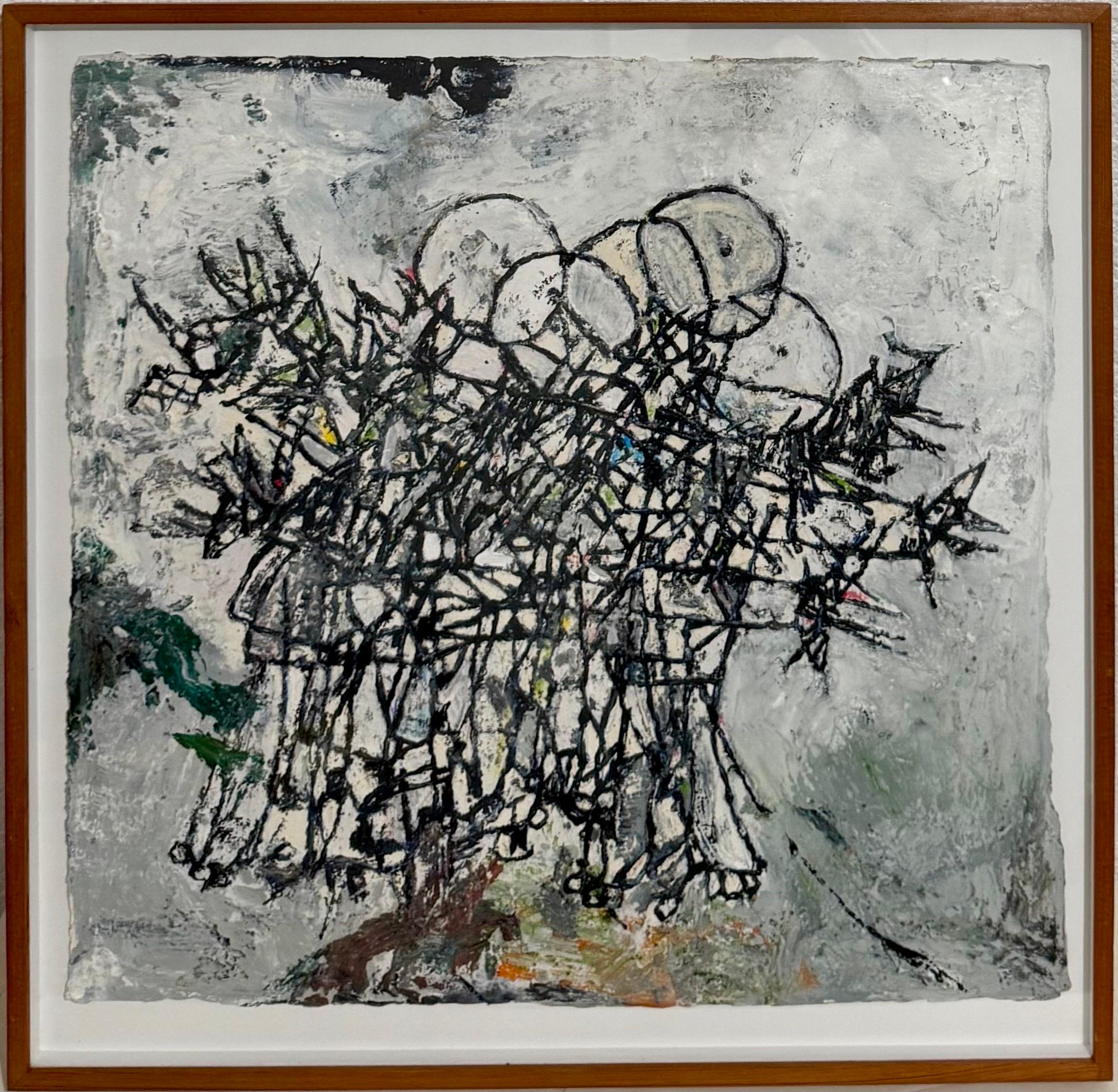 ZACHARY ARMSTRONG (Amerikaner, geboren 1984 in Dayton, Ohio)
Porträts nach Noah Green & Grey
Öl auf Papier, 2016,  mit Label der Tilton Gallery, NY. verso.
Abmessungen: 23 x 24 Zoll (Blatt), 25 1/2 x 26 Zoll. 

Zachary Armstrong arbeitet  in