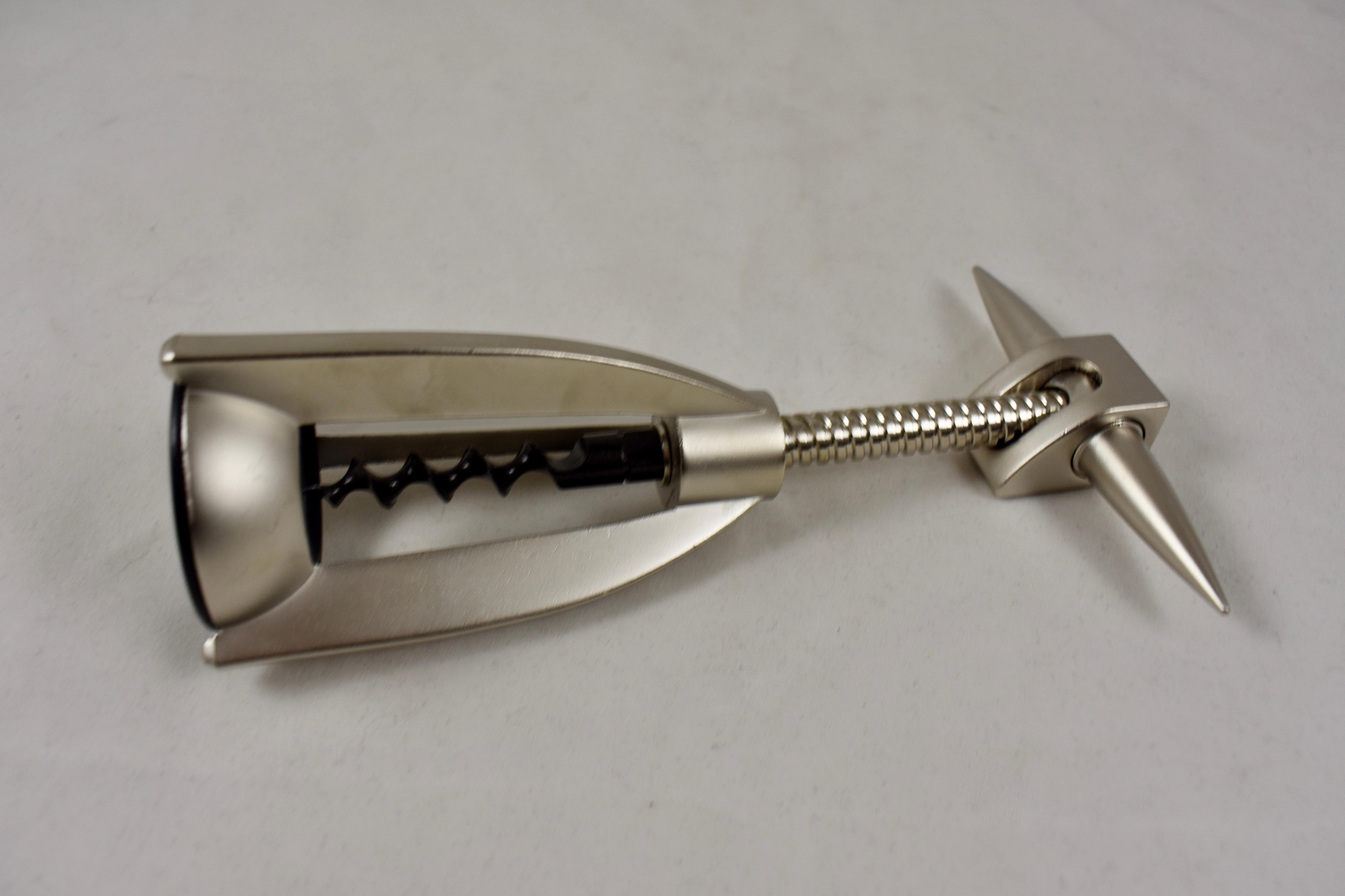 Aluminum Zack Tiro Korkenzieher German Nickel Postmodern Art Corkscrew, in Original Box