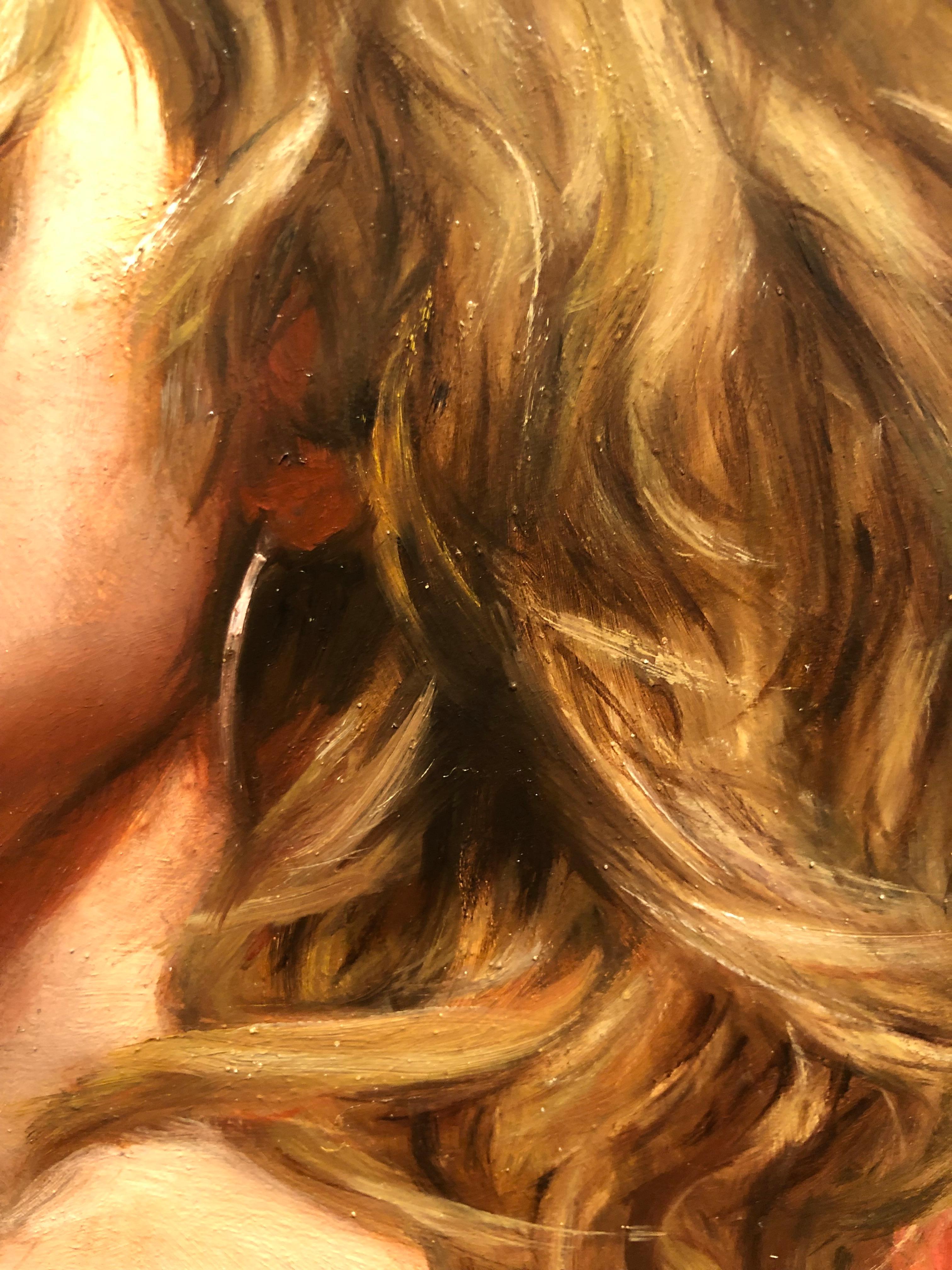 La chambre rose - Figure féminine drapée dans un tissu, peinture à l'huile originale de Zack Zdrale en vente 1