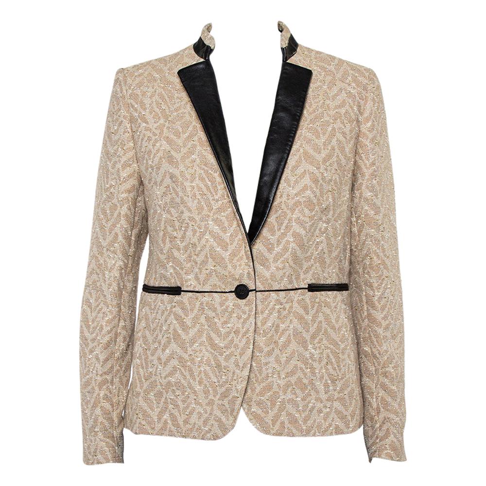 Zadig and Voltaire Beige Lurex Leather Trim Detail Victana Deluxe Blazer M