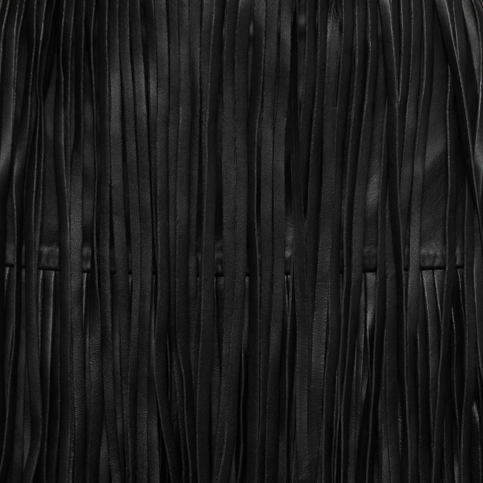 Zadig and Voltaire Black Fringed Leather Mini Skirt M In Good Condition In Dubai, Al Qouz 2