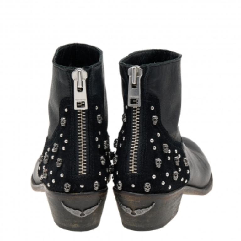 Zadig & Voltaire Botines de piel negra con adornos Talla 36 Negro en venta