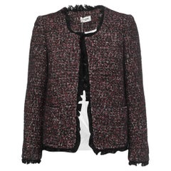 Zadig and Voltaire Black/Red Tweed Fringed Open Front Jacket M
