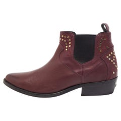 Zadig and Voltaire Burgundy Leather Studded Pointed Toe Ankle Boots Size 40